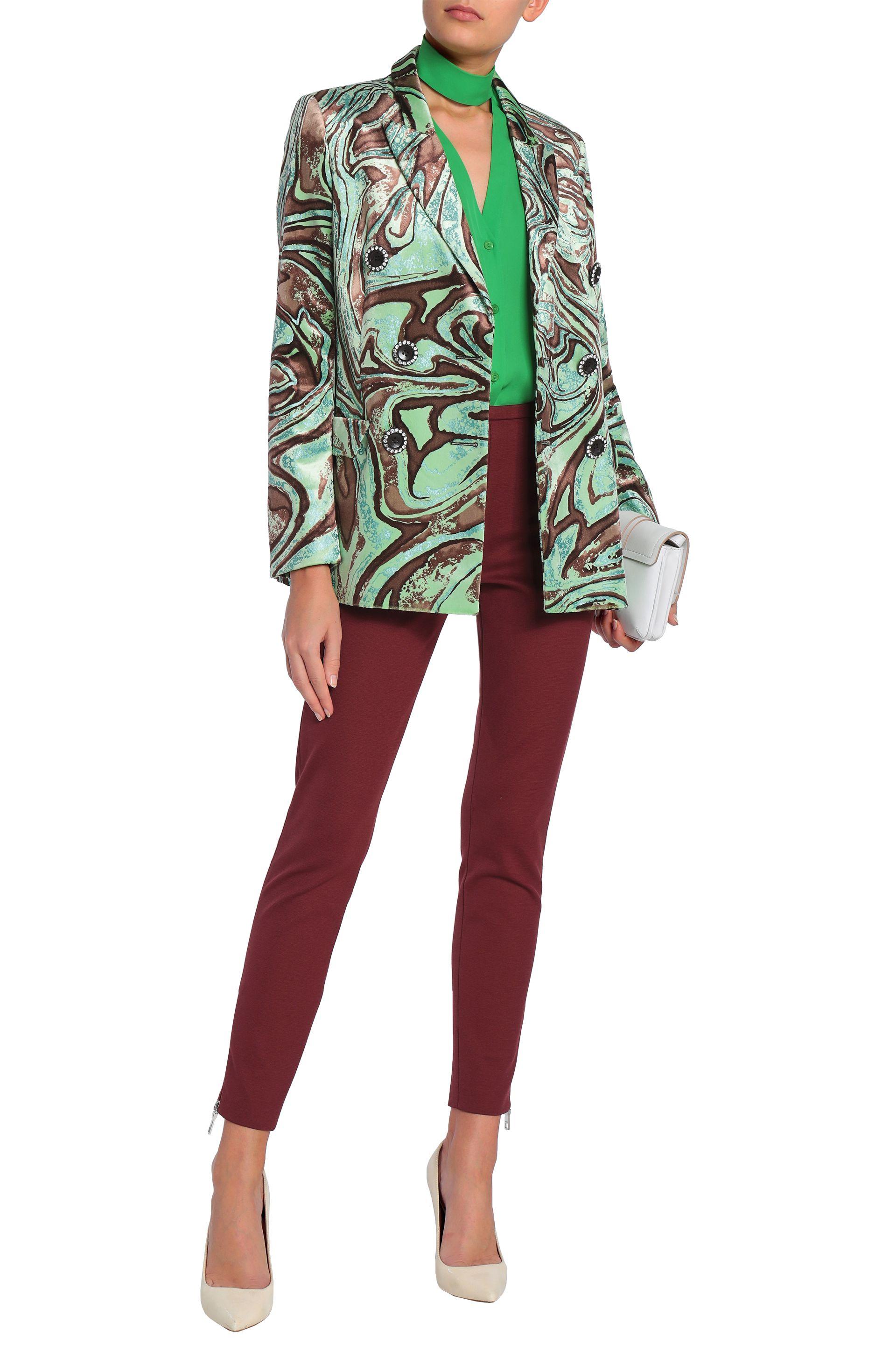 Emilio Pucci Double-breasted Printed Velvet Blazer Mint in Green - Lyst