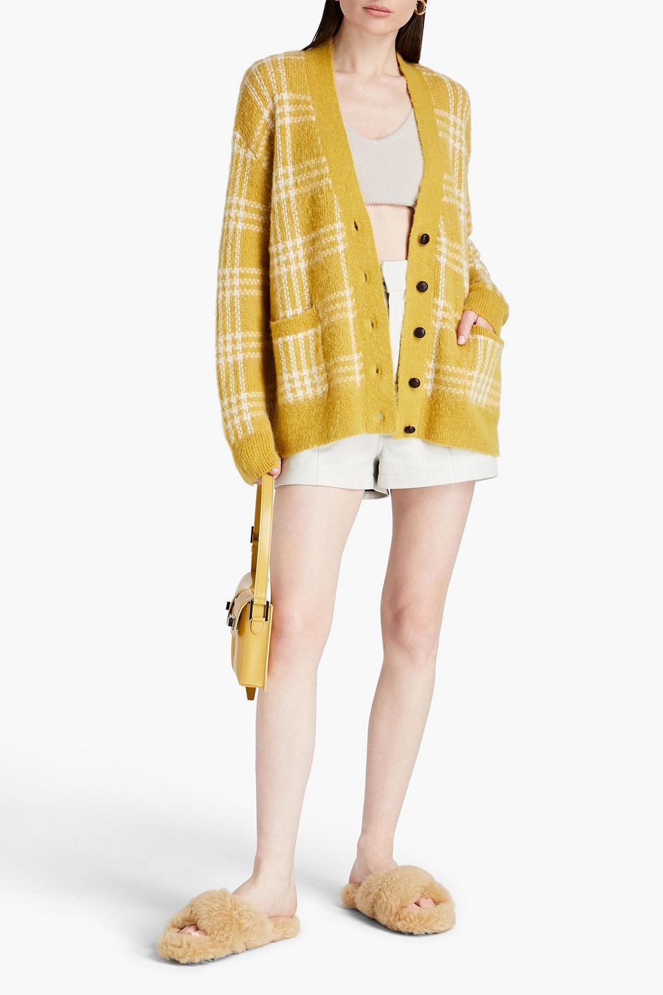 RE/DONE Checked Brushed Knitted Cardigan in Yellow | Lyst