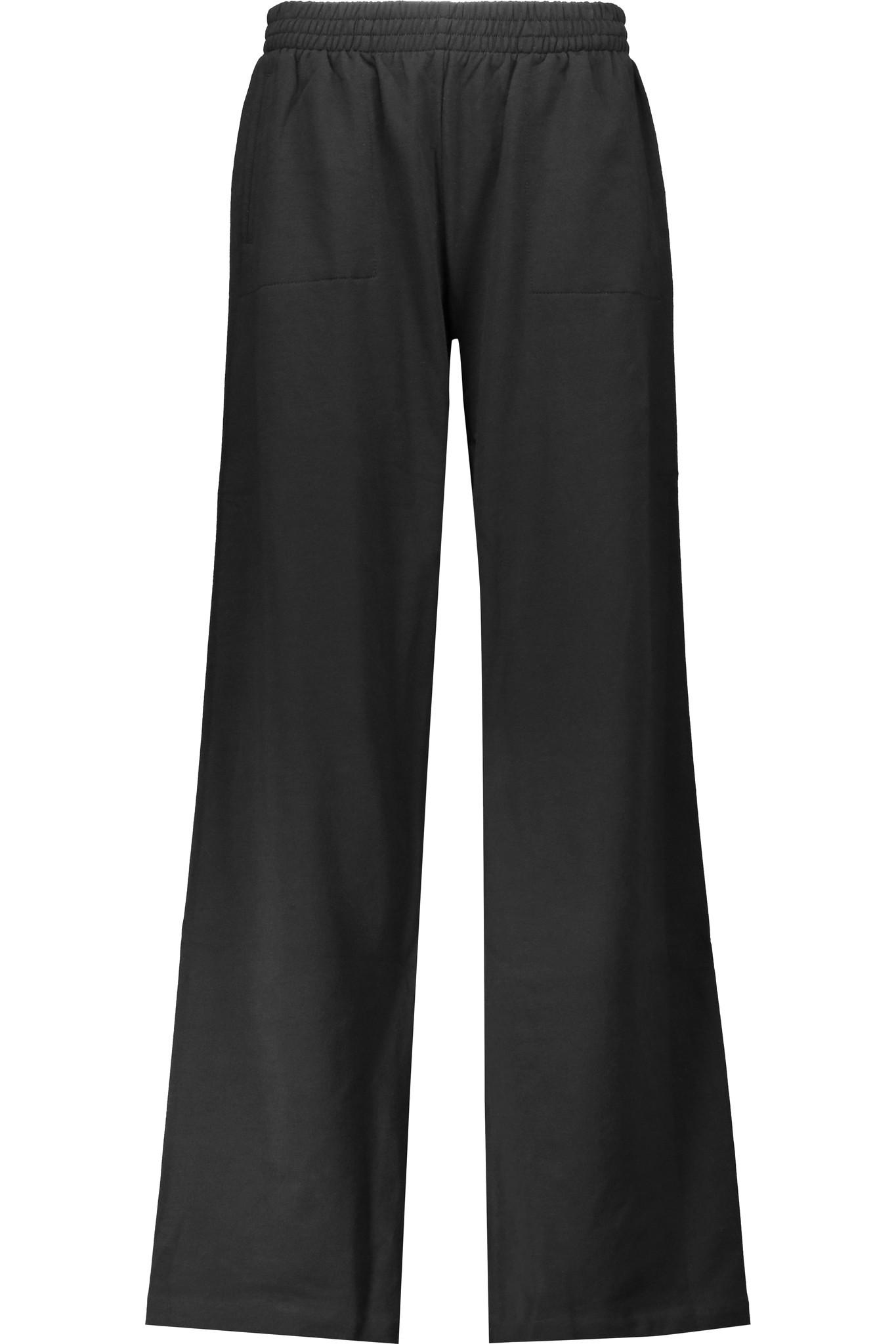 Norma Kamali Cotton-blend Wide-leg Track Pants in Black - Lyst