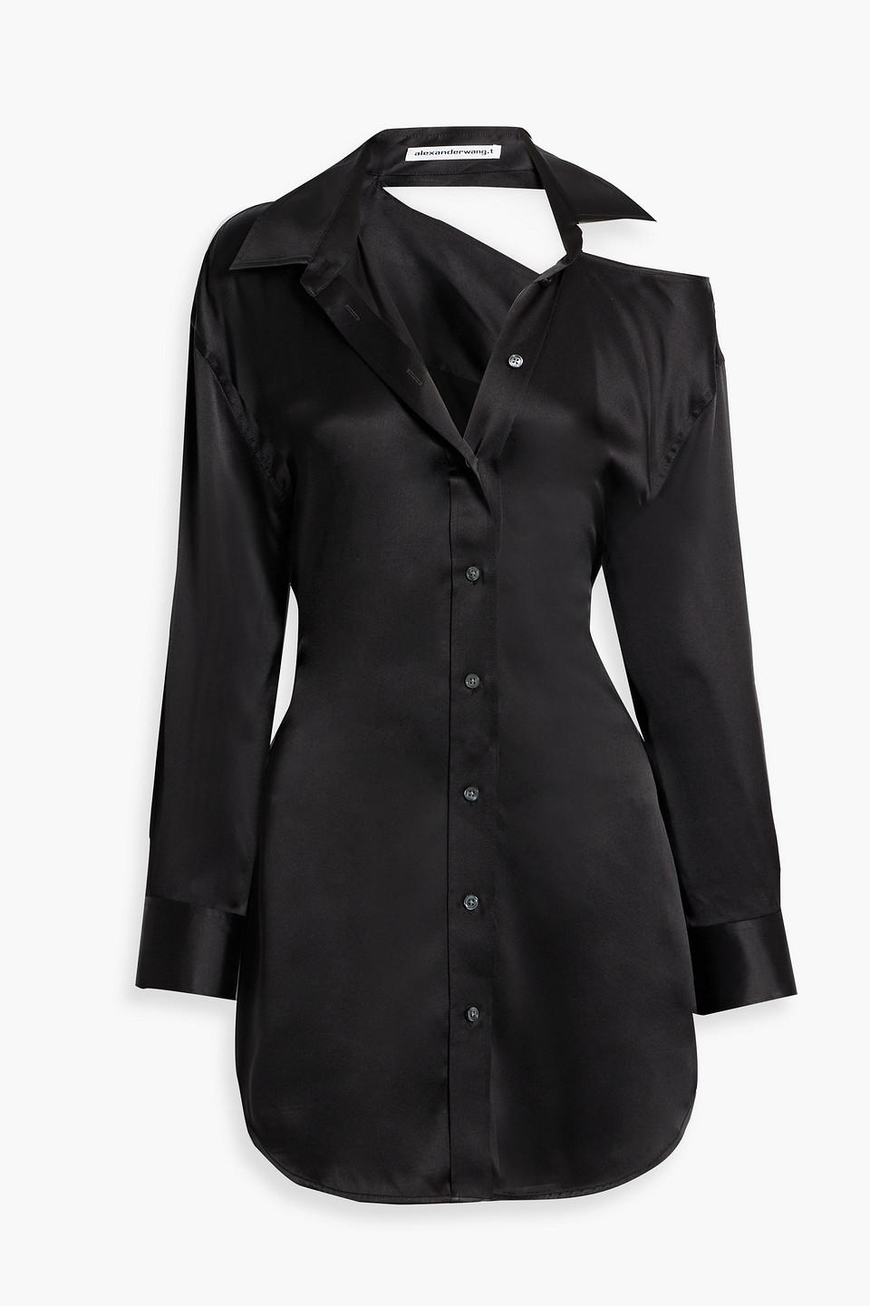 T By Alexander Wang Cutout Silk-satin Mini Shirt Dress in Black | Lyst