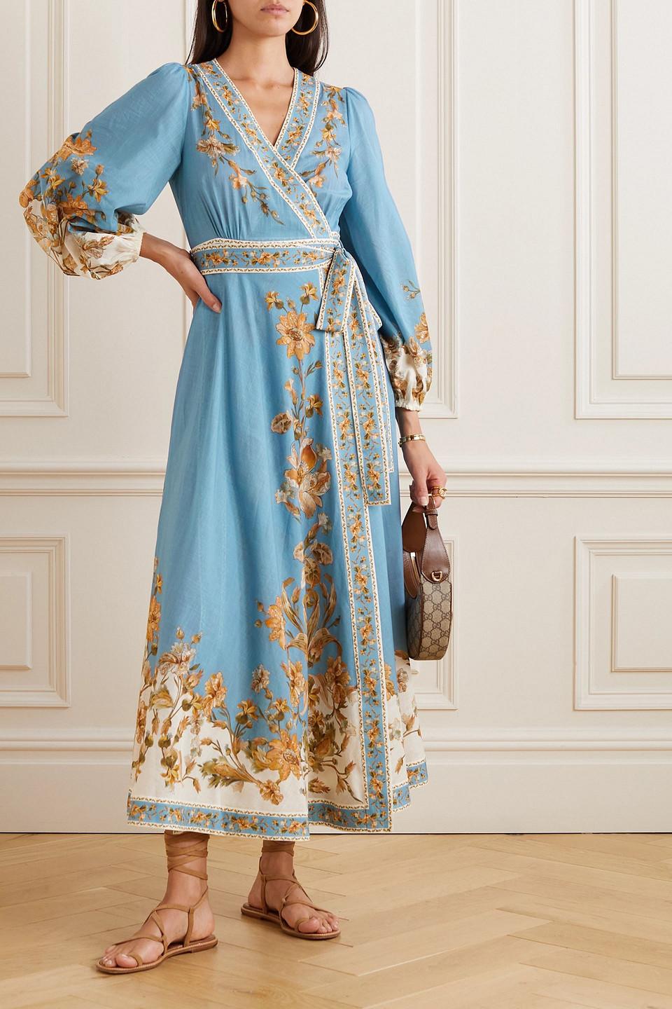chintz wrap midi dress from zimmermann Zimmermann Chintz Wrap Midi Dress Blue Daisy Floral