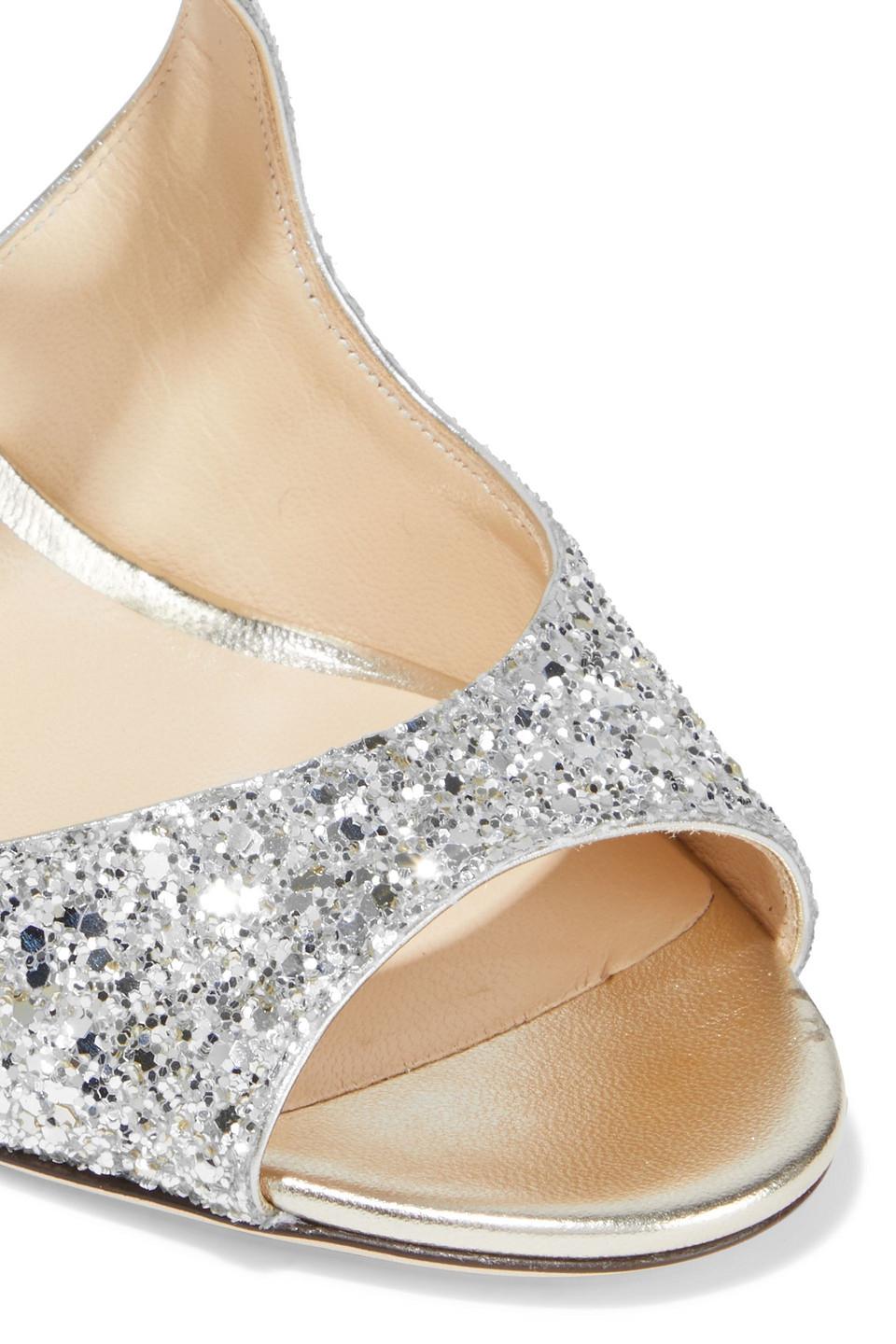Jimmy Choo Emily 85 Champagne Glitter Heeled Sandals in Metallic Lyst