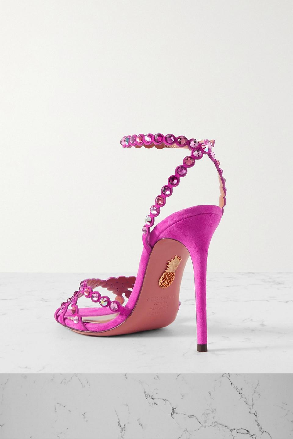 Aquazzura Tequila 105 Crystal-embellished Suede Sandals in Pink