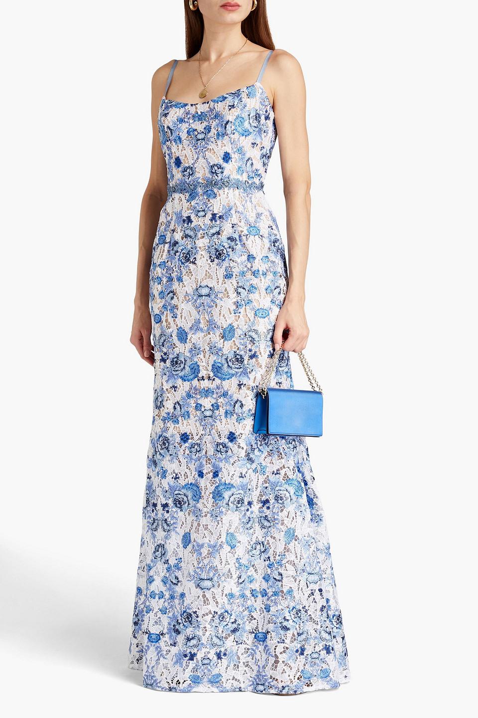 Marchesa notte top blue embroidered dress