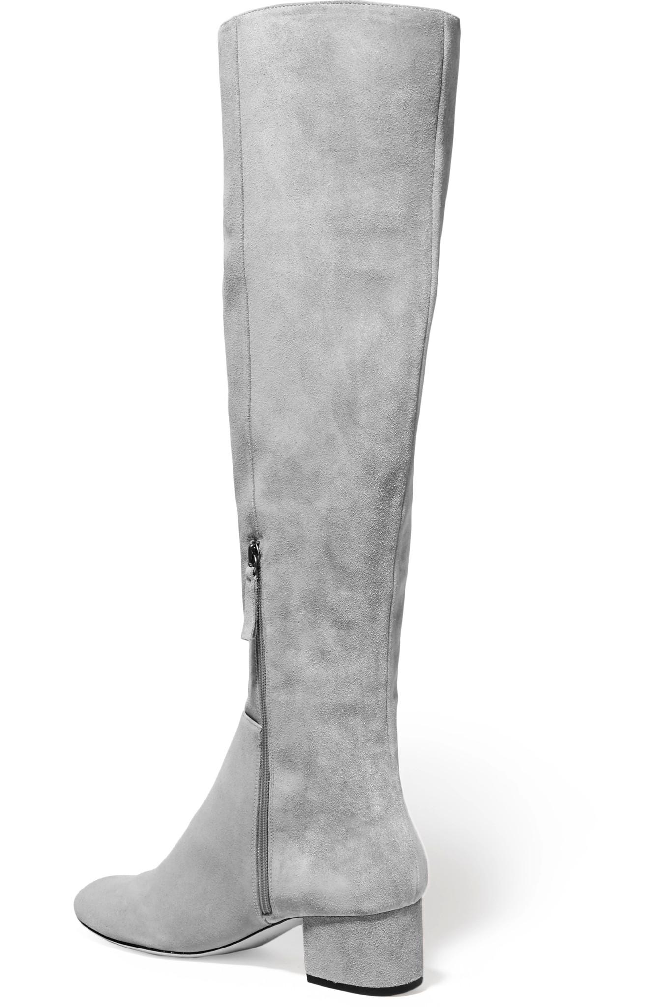 light gray knee high boots