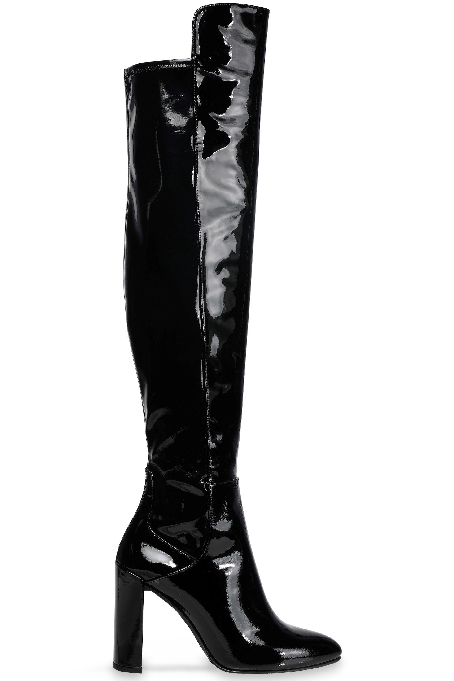 Stuart Weitzman Patent-leather Knee Boots Black | Lyst