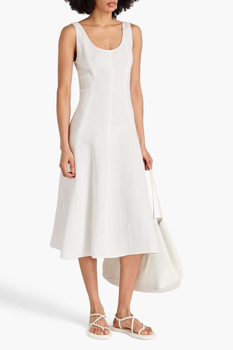 Vince Twill Midi Dress in White | Lyst