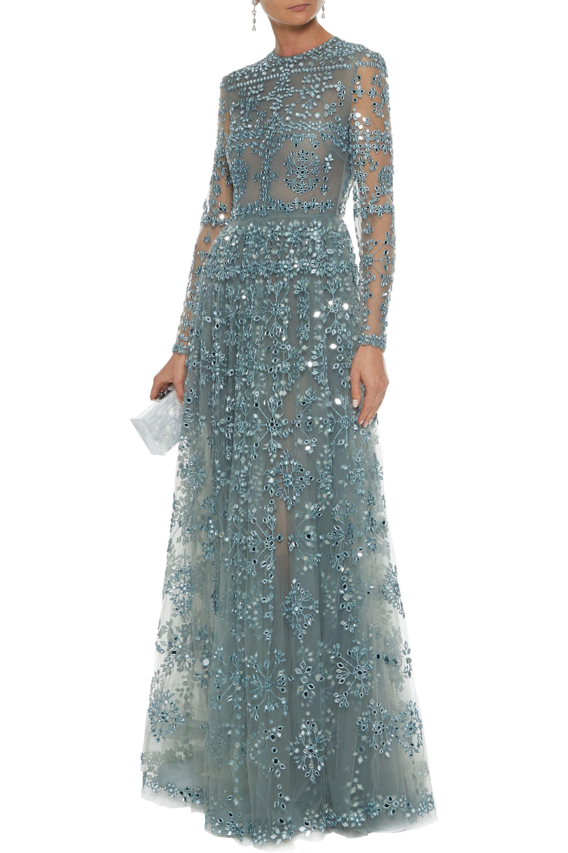 Embellished Tulle Gown in Teal - Lyst
