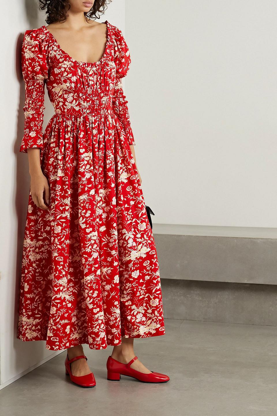 doen red dress Charleston - Alsace Plaid romantic silhouette Doen Meribel Shir Floral-print Cotton-poplin