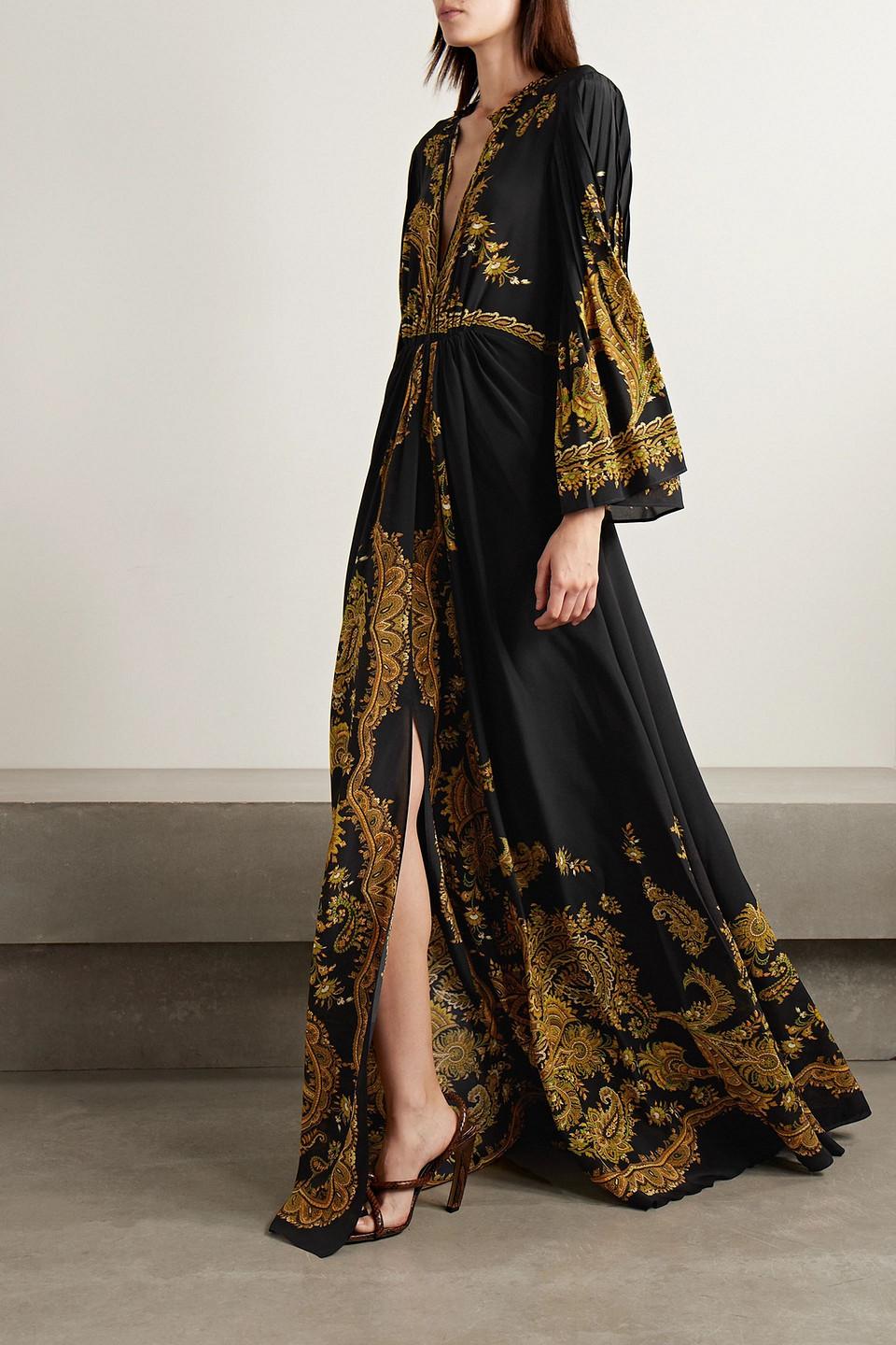 Etro Pleated Paisley-print Silk Crepe De Chine Maxi Dress in