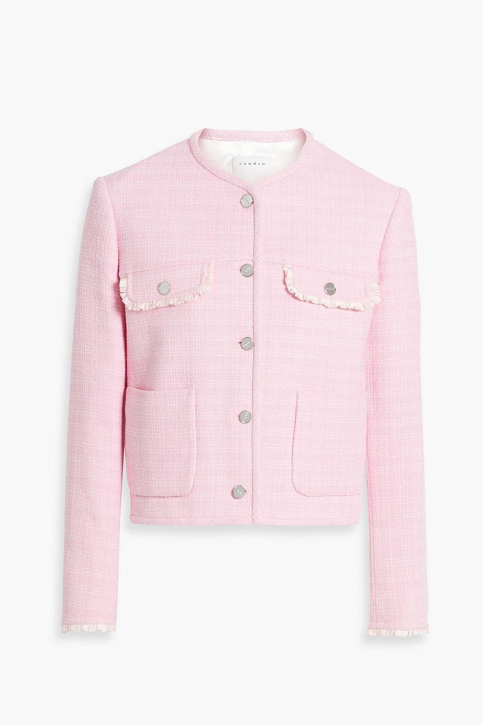 Sandro Ruffle-trimmed Tweed Jacket in Pink | Lyst
