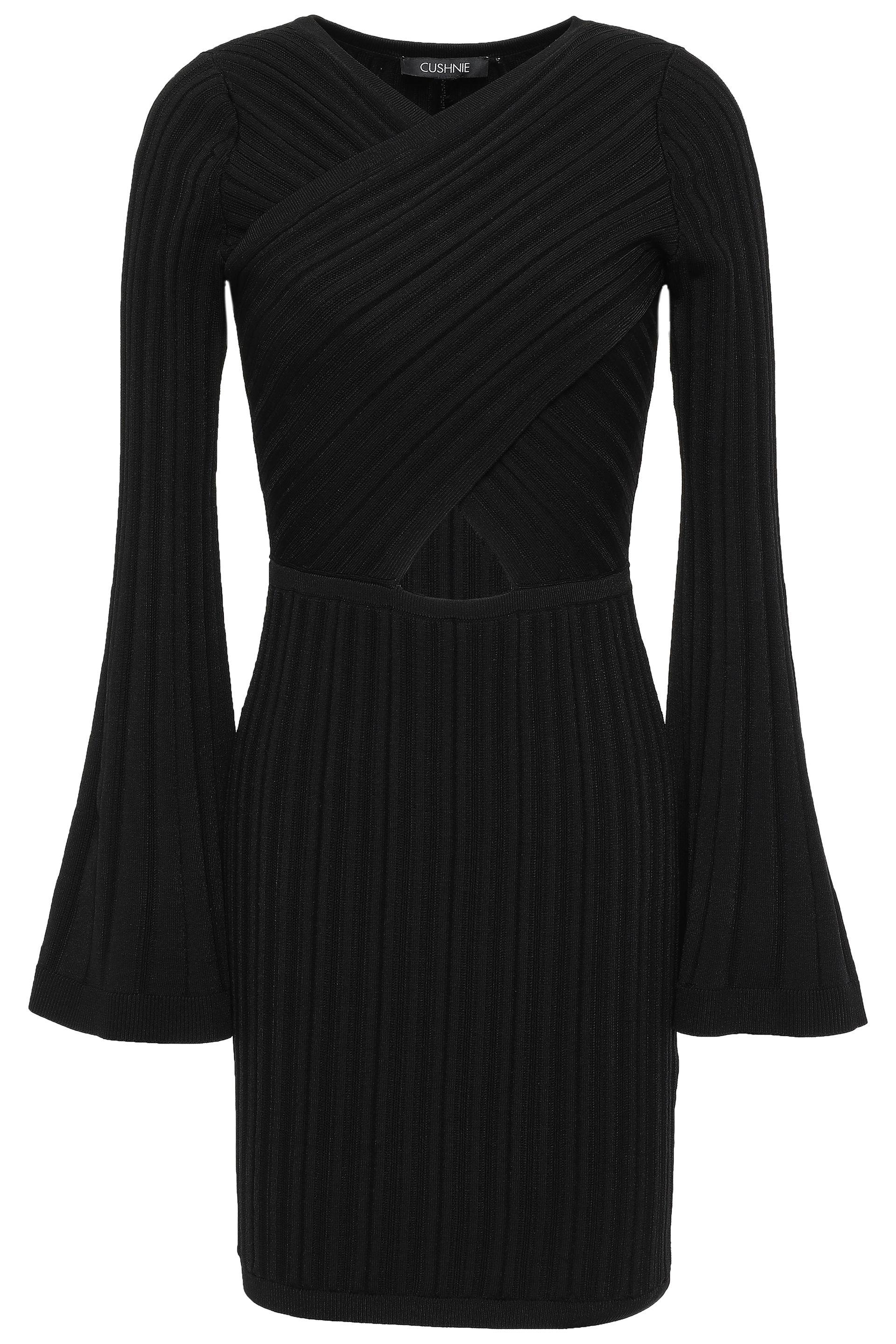 Cushnie Synthetic Cutout Ribbed-knit Mini Dress Black - Lyst