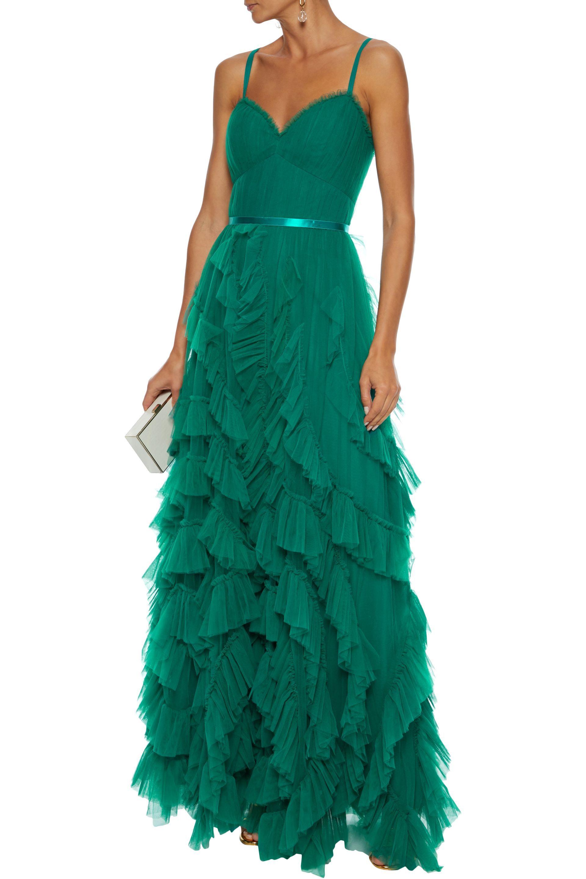 Marchesa notte Satin-trimmed Pleated ...
