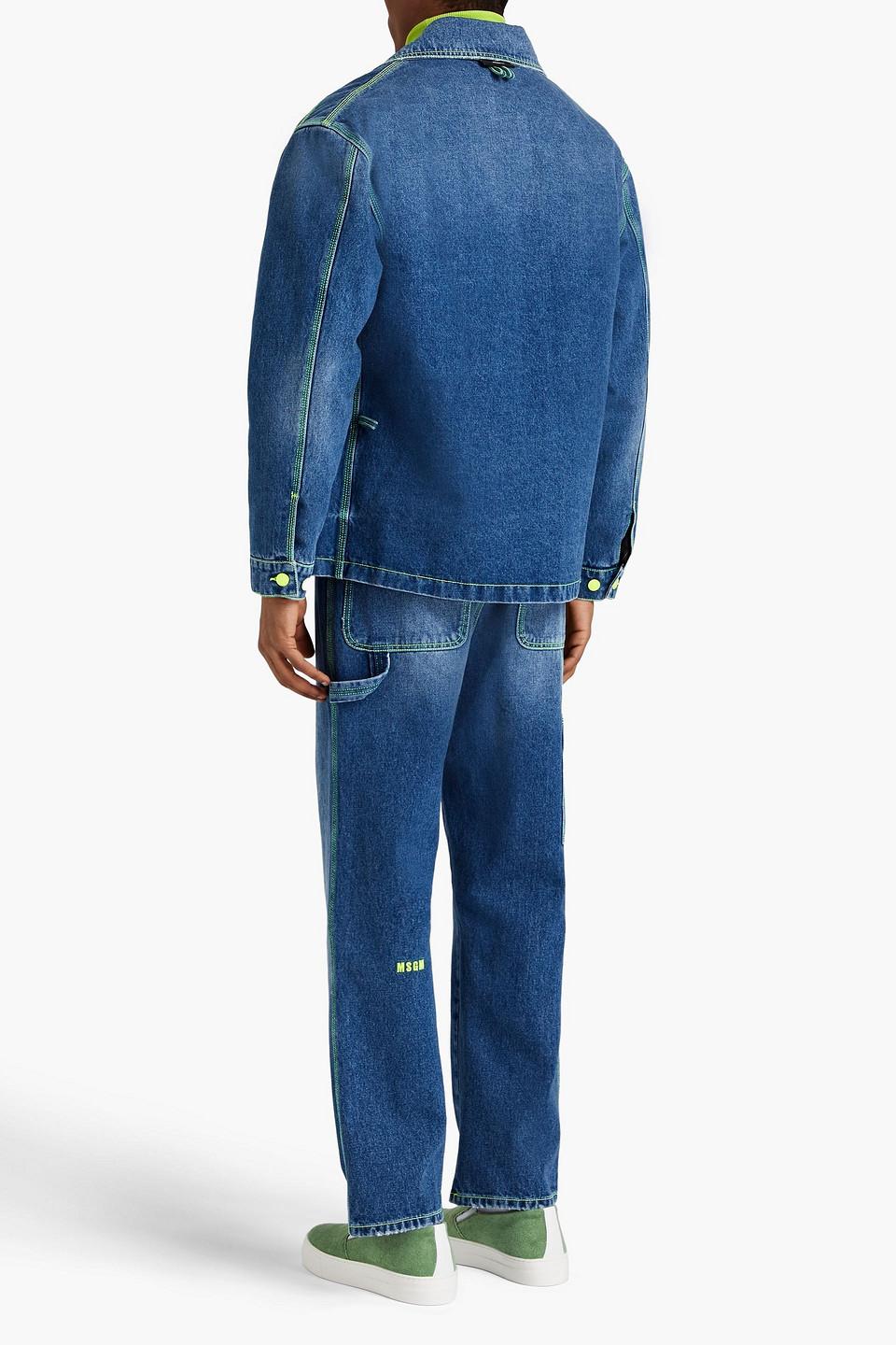 MSGM Neon-trimmed Denim Jacket in Blue for Men | Lyst