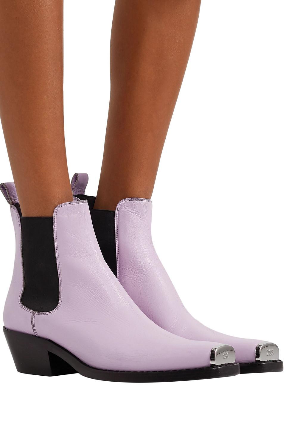 CALVIN KLEIN 205W39NYC Claire Metal-trimmed Textured-leather Ankle Boots in  Purple | Lyst