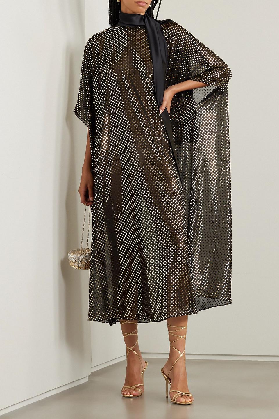Halpern Pussy bow Metallic Polka dot Chiffon Kaftan in Black Lyst UK