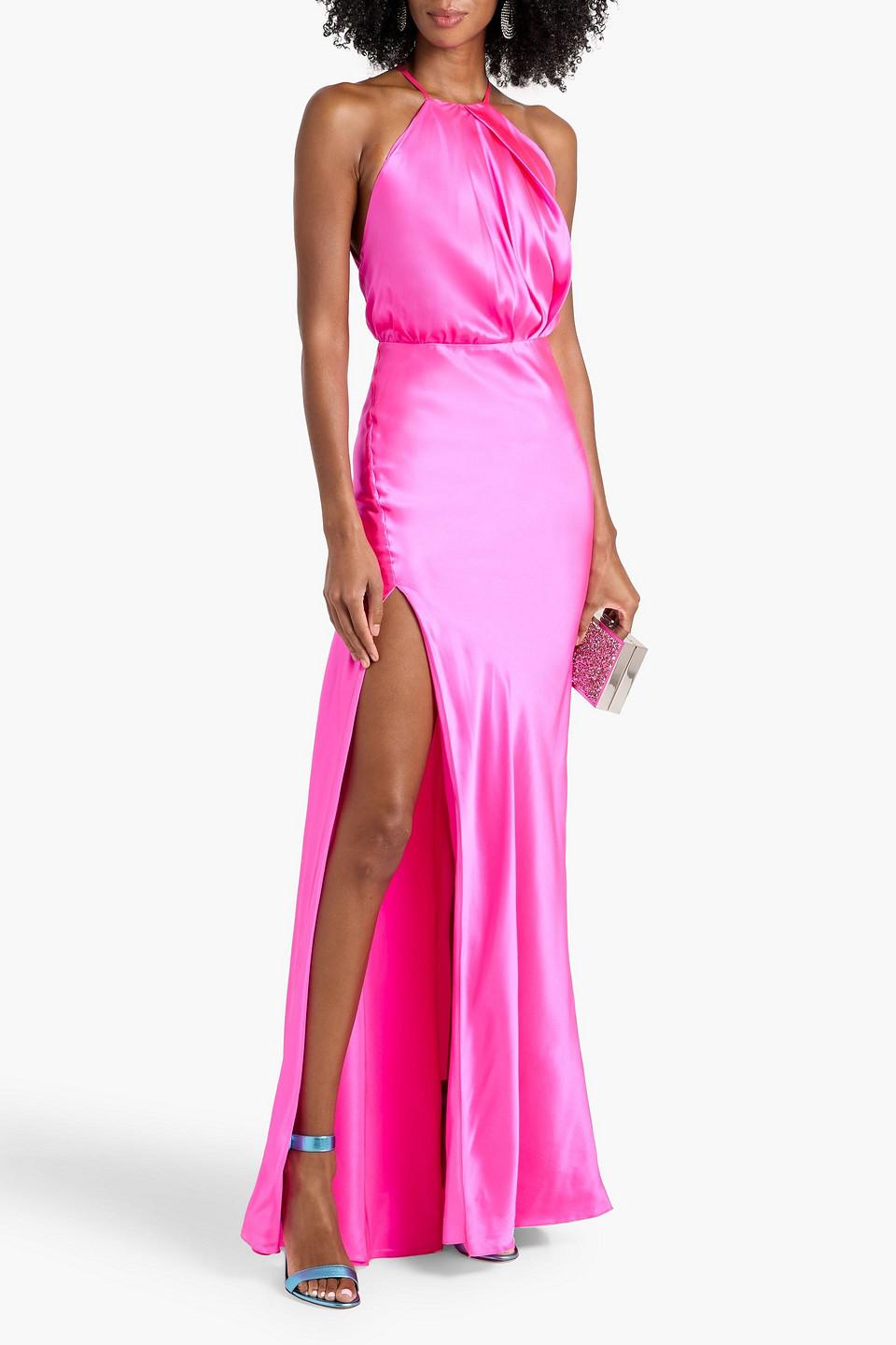 michelle mason pink silk dress Michelle Mason Wrap-effect silk-satin maxi dress - Women - Bright pink Dresses