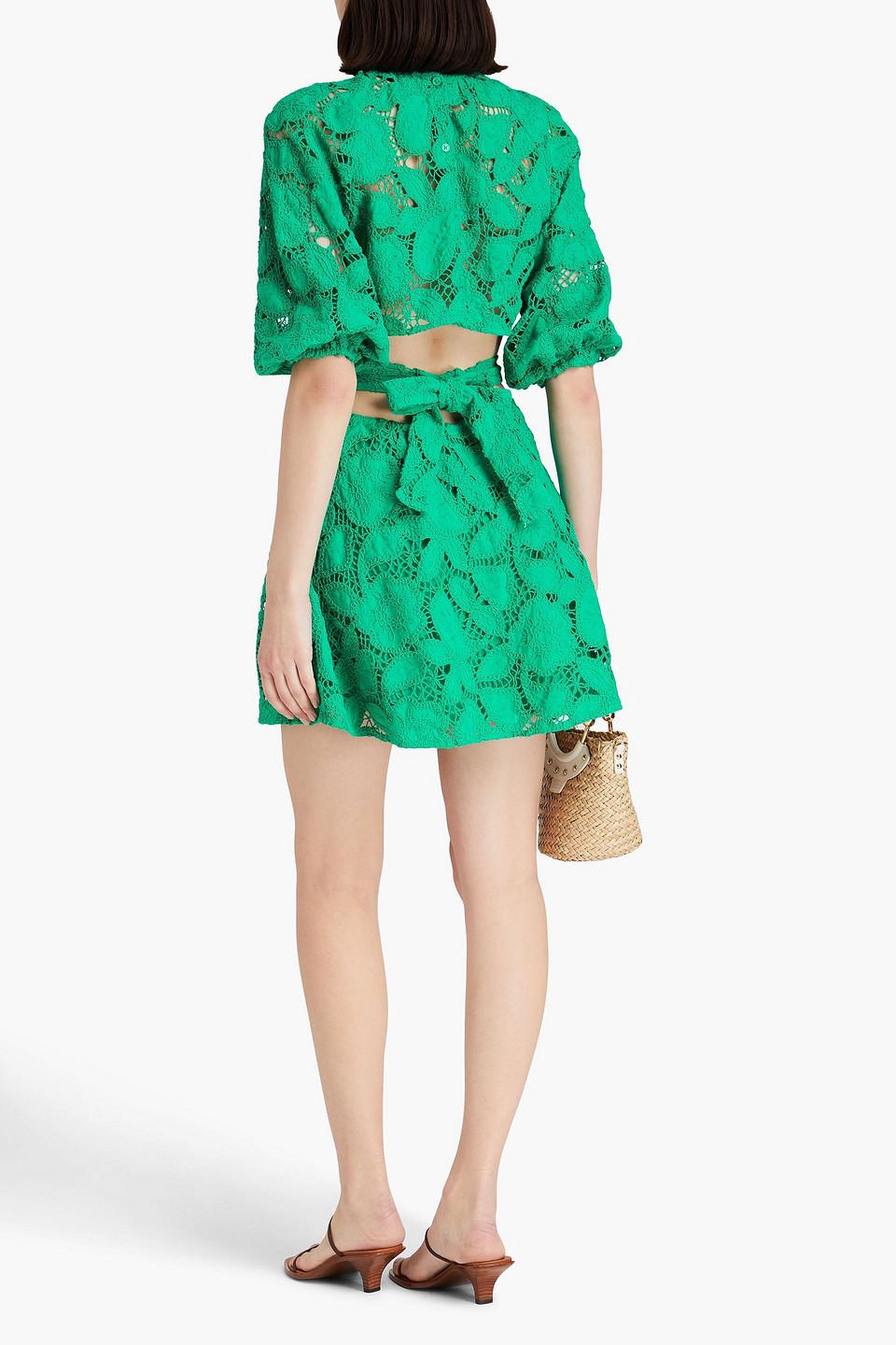 Maje Cutout Broderie Anglaise Cotton Mini Dress in Green | Lyst