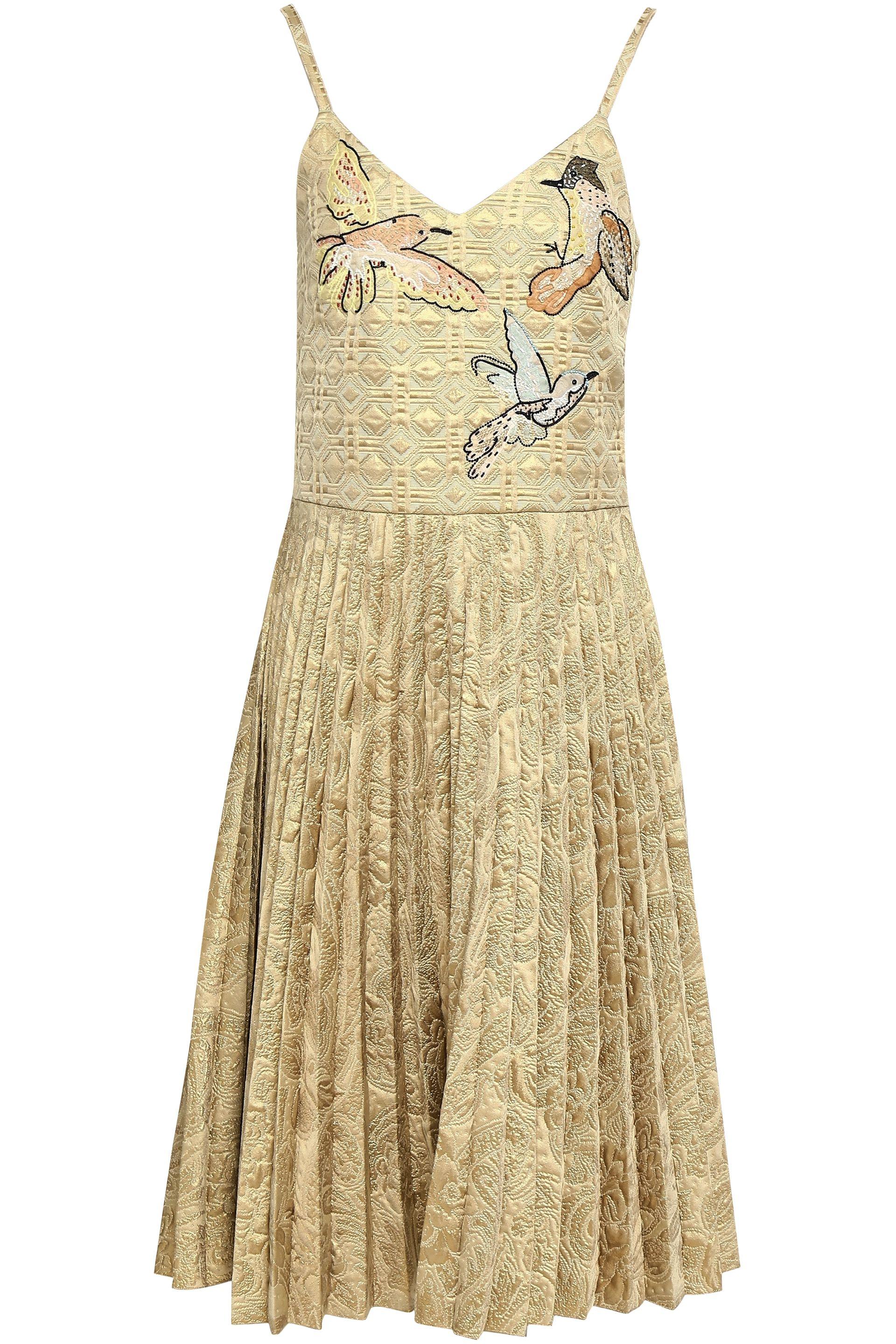 RED Valentino Cotton Appliquéd Pleated Metallic Jacquard Dress Gold Lyst