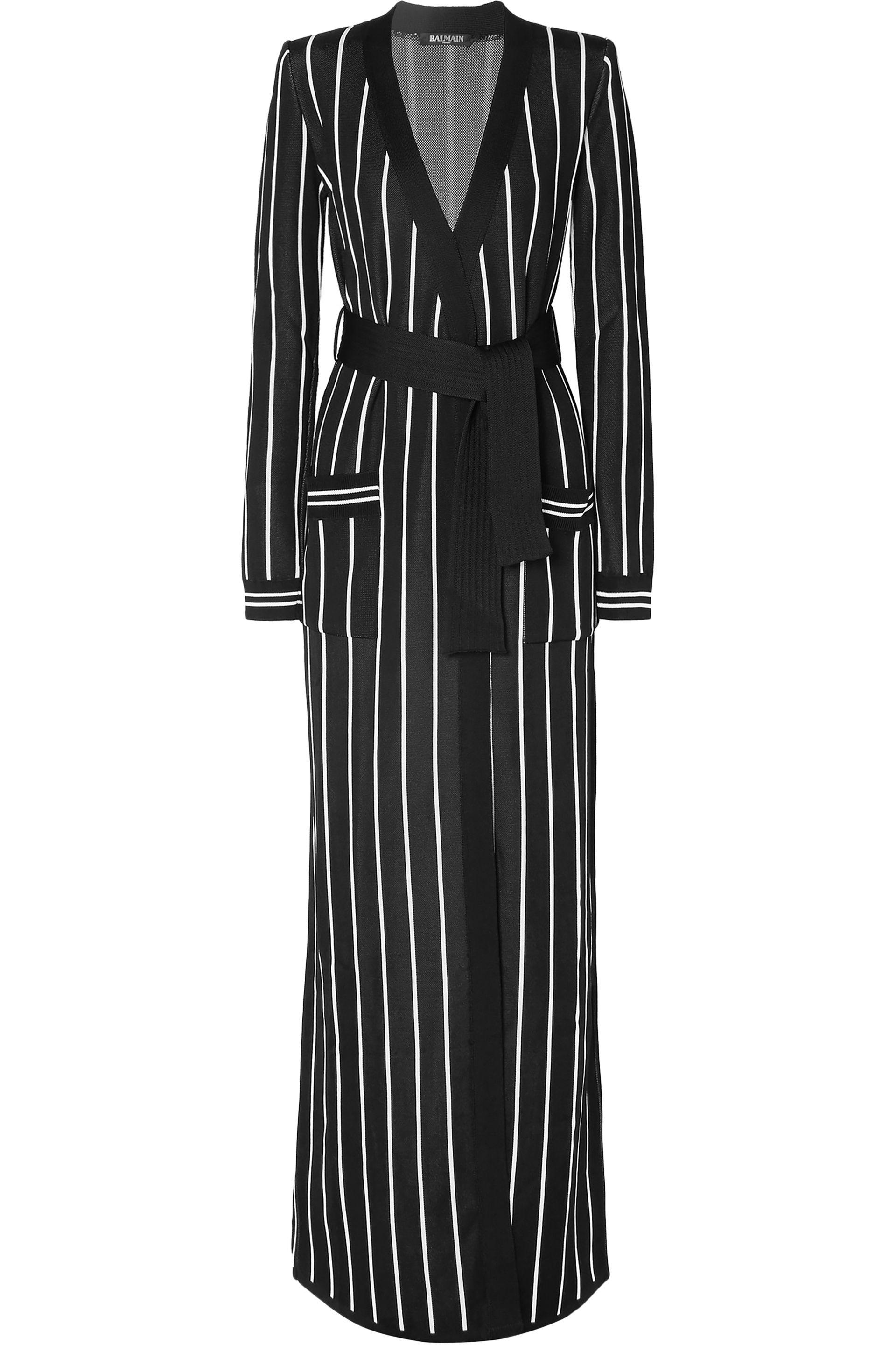 Balmain Long Striped Cardigan in Black-Silver (Black) - Lyst