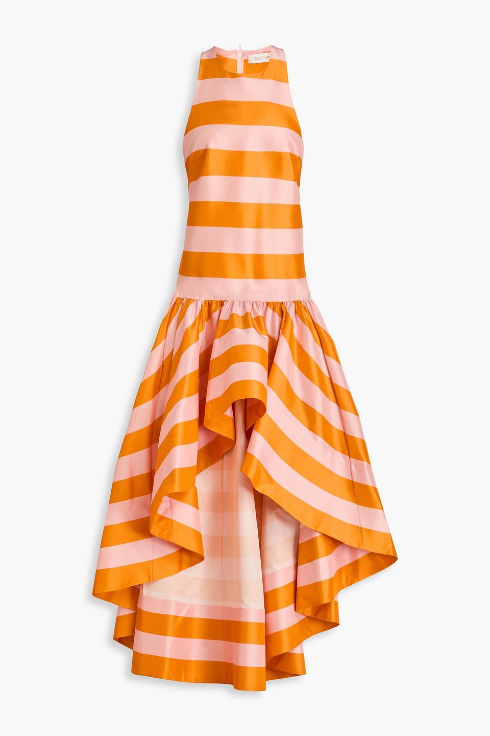 Zimmermann Asymmetric Striped Silk-shantung Dress in Orange | Lyst