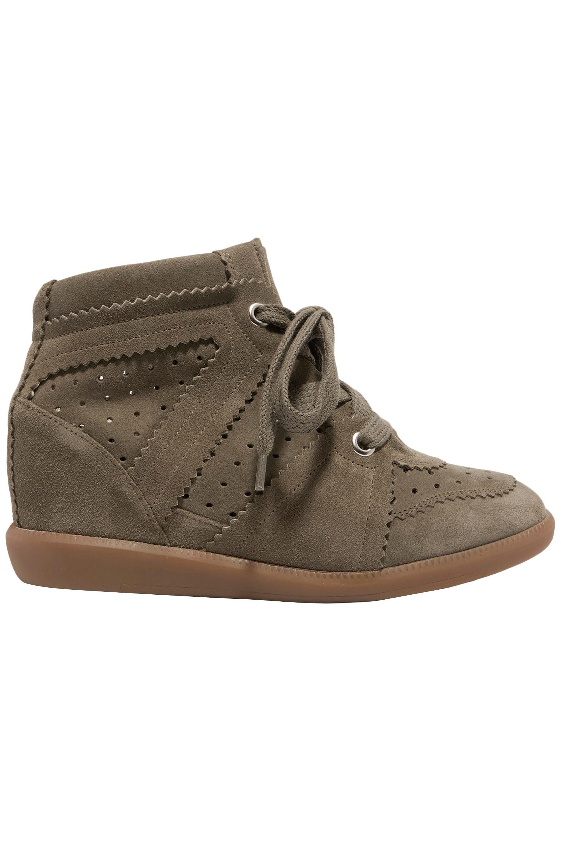Isabel Marant Étoile Bobby Perforated Suede Wedge Sneakers Army Green - Lyst