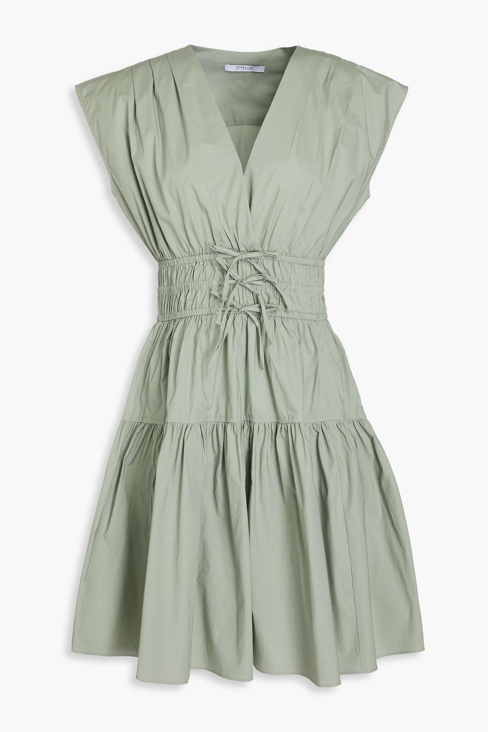 10 Crosby Derek Lam Tora Tiered Stretch cotton Poplin Mini Dress in Green Lyst UK