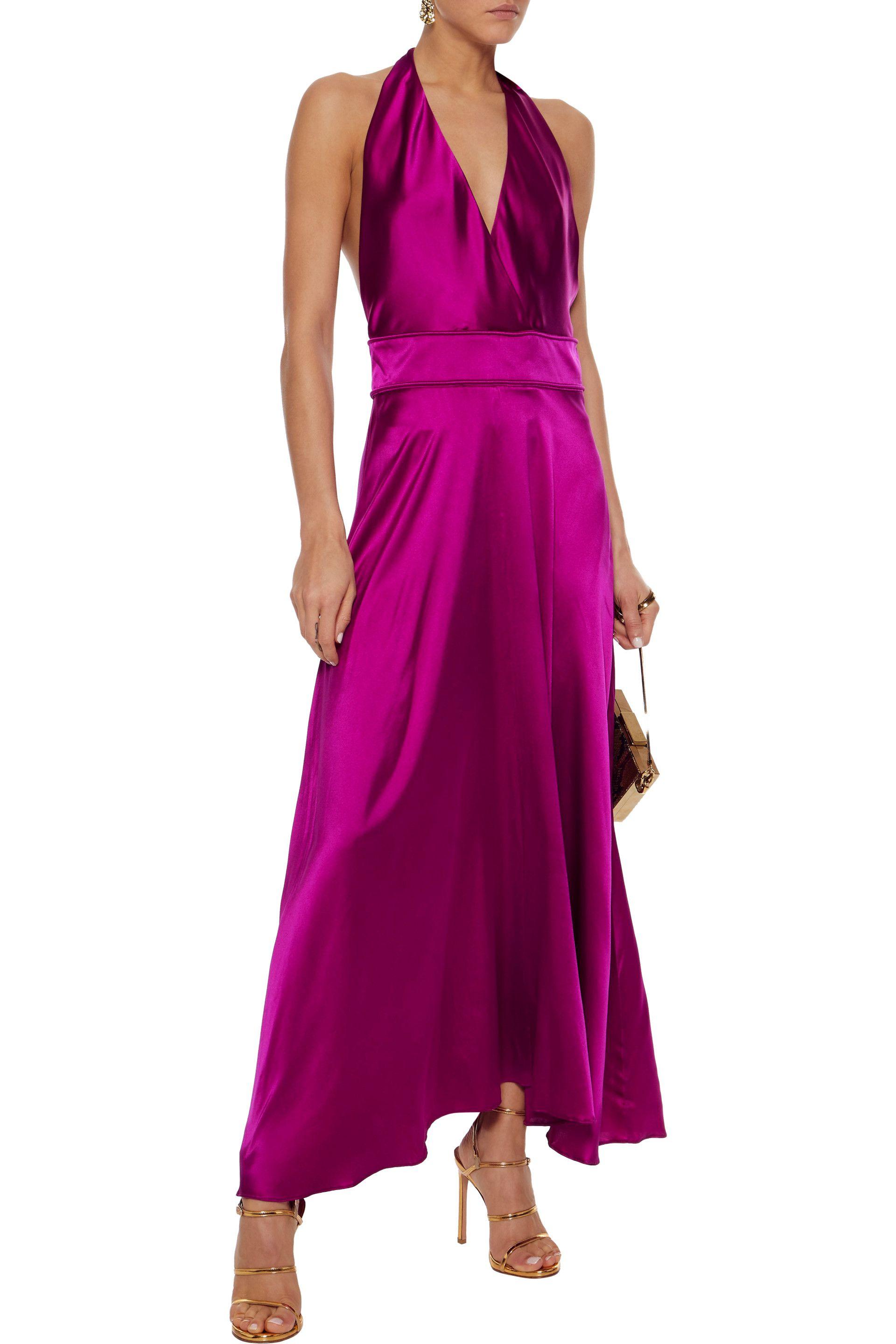Maje Rivoine Stretch-silk Satin Halterneck Maxi Dress Fuchsia in Purple ...
