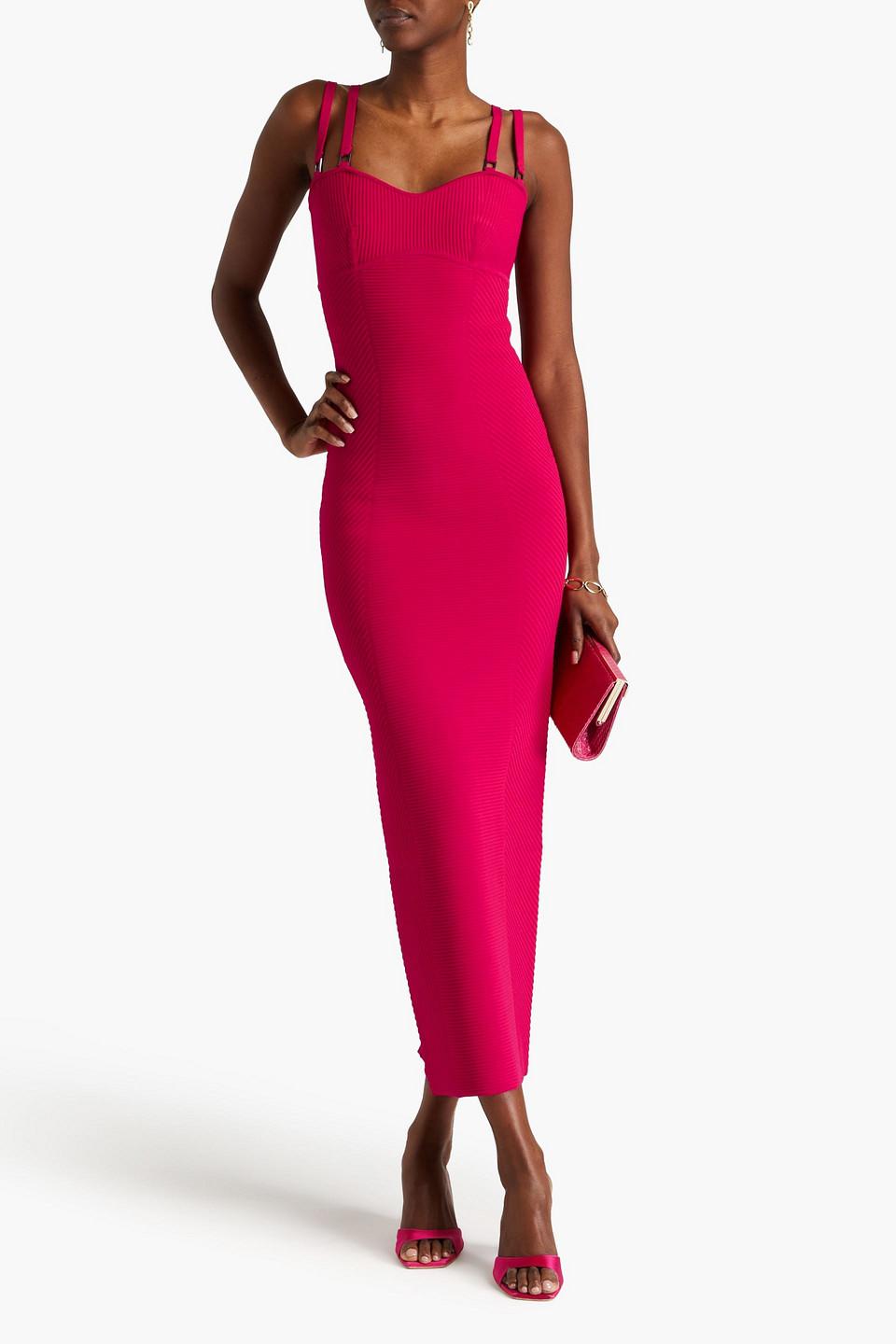 Herve Leger Ribbed knit Maxi Dress in Red Lyst
