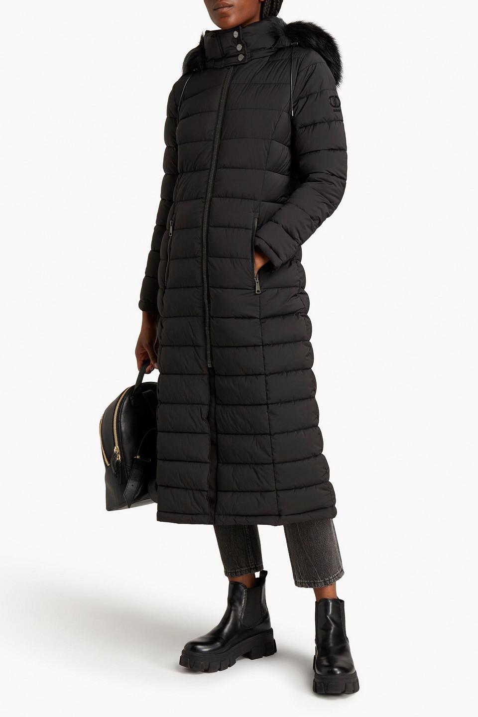 DKNY Faux Fur-trimmed Quilted Shell Hooded Coat in Black | Lyst Canada