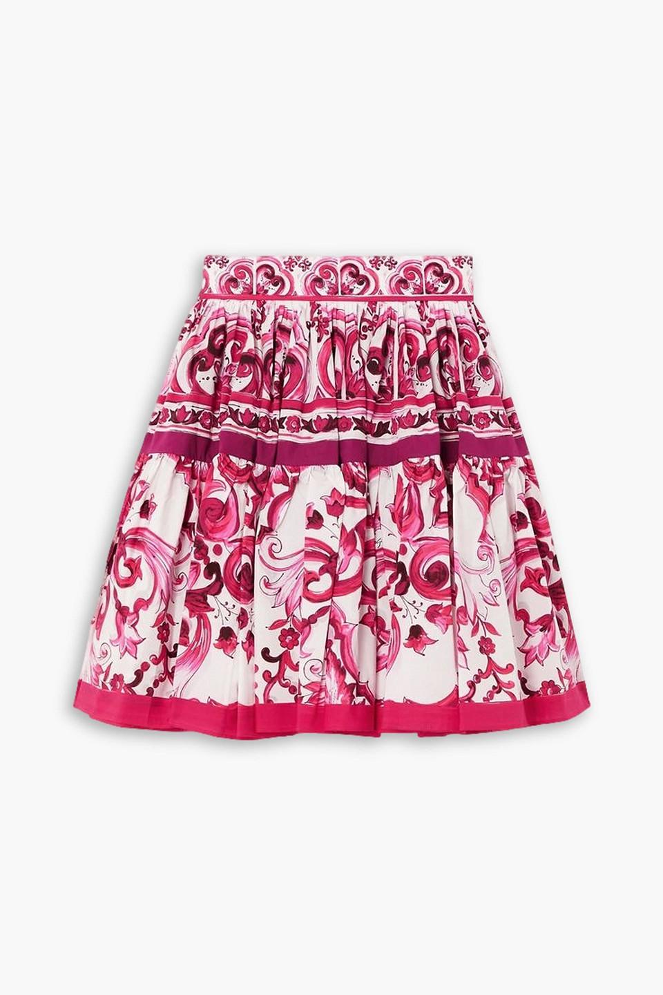 スカート DOLCE & GABBANA Maiolica cotton skirt with ruffles Long majolica-print poplin skirt in Multicolor for Girls