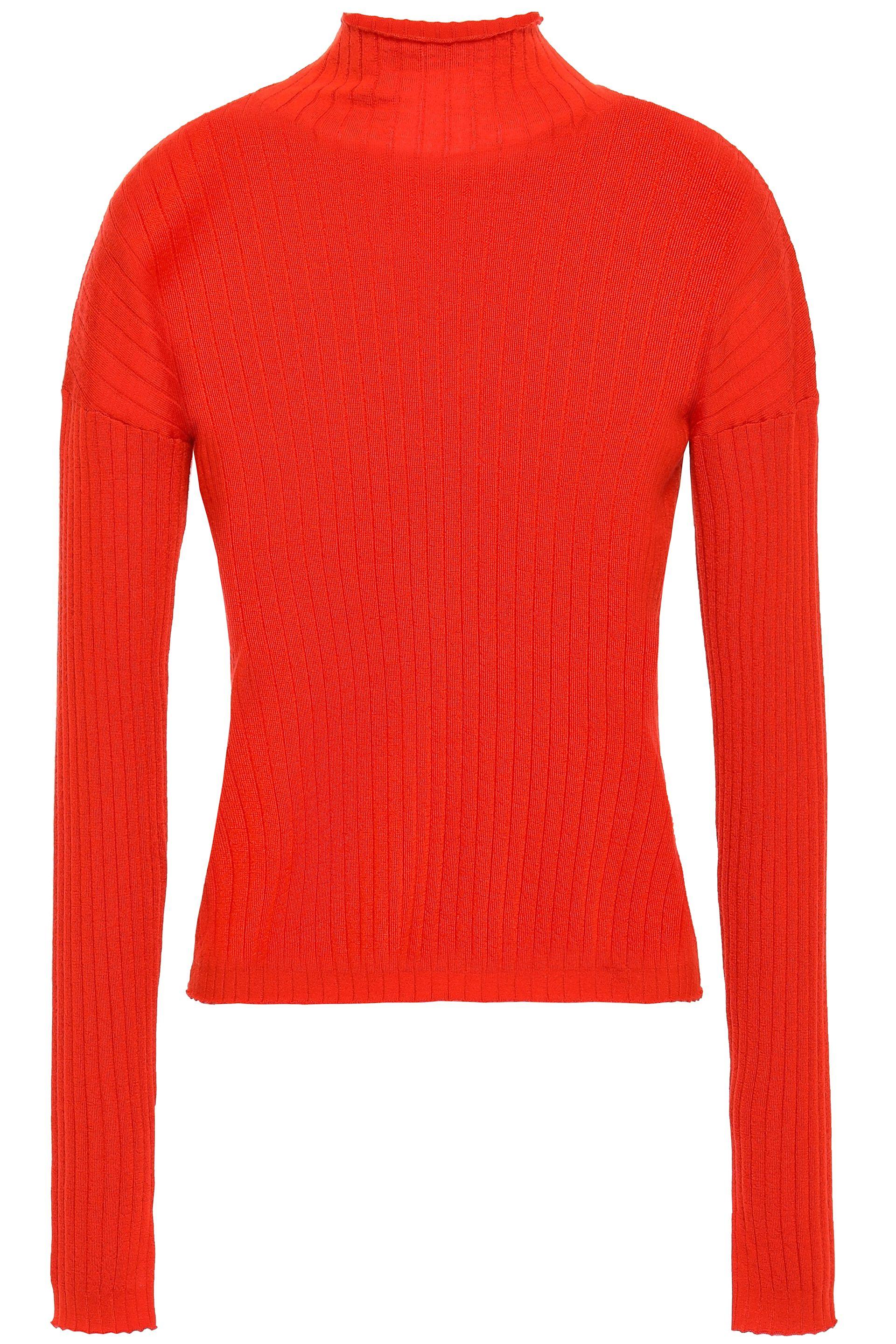 N.Peal Cashmere Ribbed Cashmere Turtleneck Sweater Tomato Red - Lyst