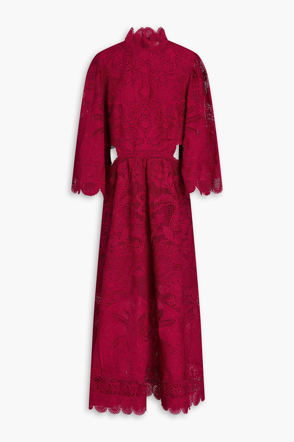 farm rio red guipure cut out midi dress Dark Magenta Guipire Cut-Out Midi Dress  FARM Rio