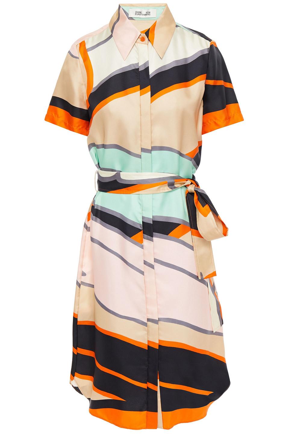 Diane von Furstenberg Ari Belted Printed Silk-twill Shirt Dress in Natural