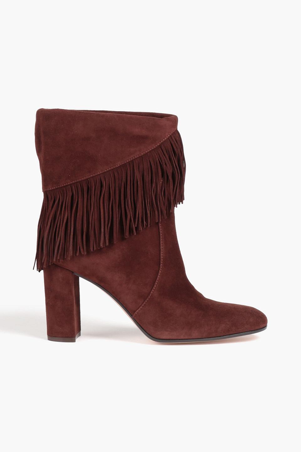Gianvito Rossi Fringed Suede Ankle Boots in Red | Lyst