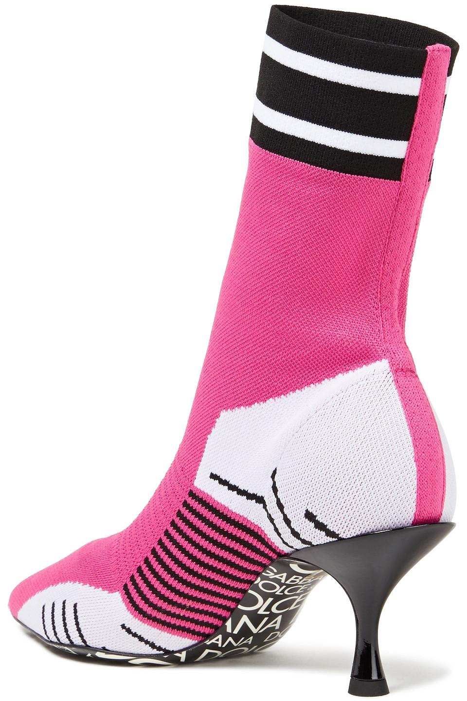 Dolce & Gabbana Leather Jacquard-knit Sock Boots in Fuchsia (Pink 
