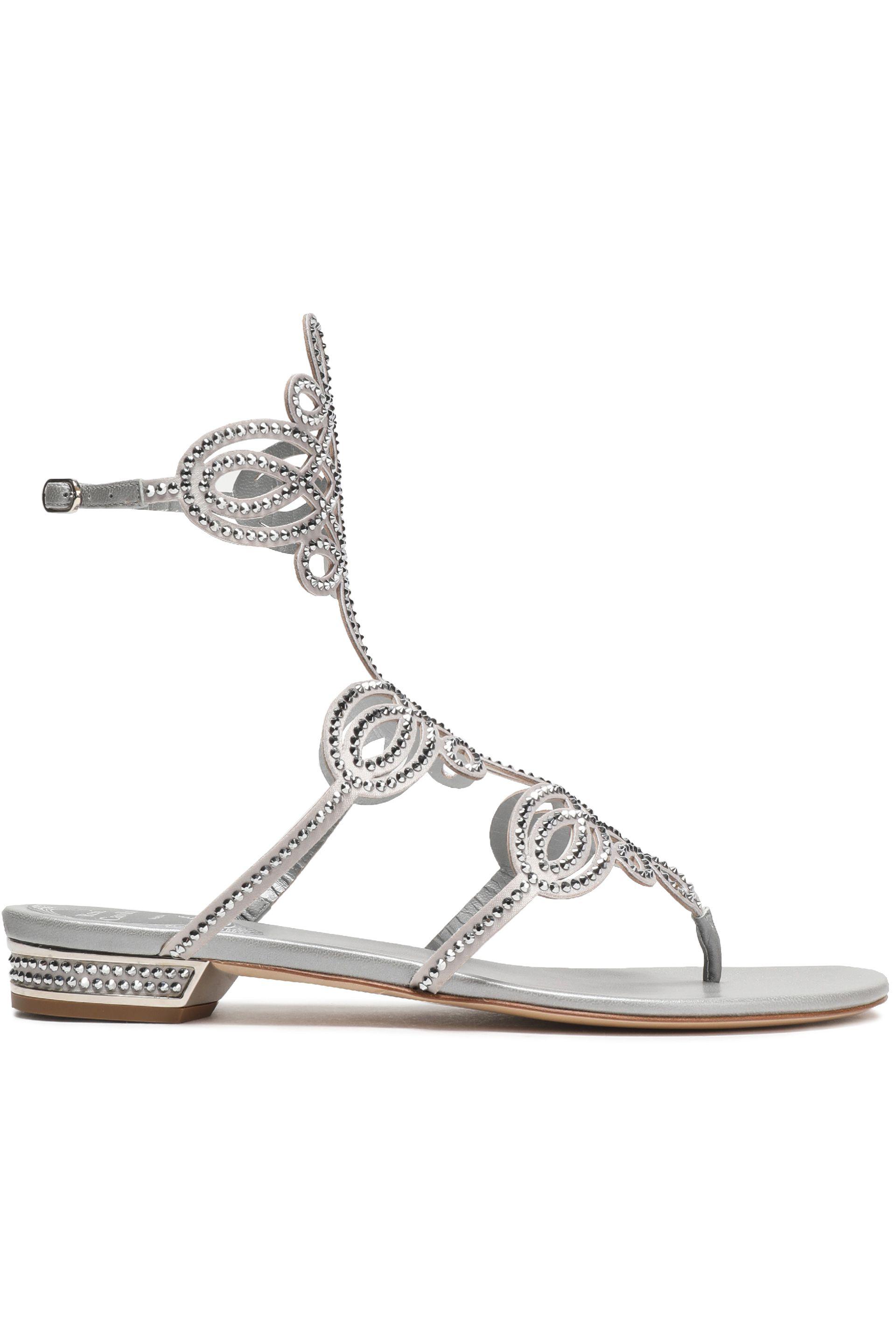 Rene Caovilla Woman Crystal-embellished Cutout Metallic Satin Sandals ...