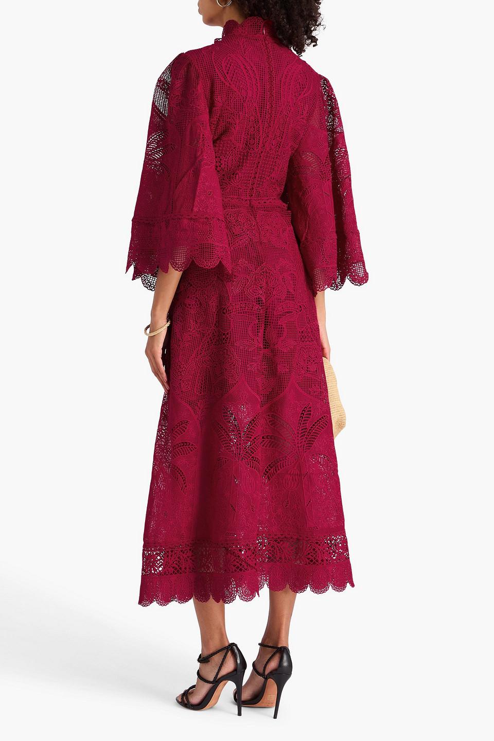 knee length dresses for ladies Red Nature Guipure Midi Dress – FARM Rio main image 1