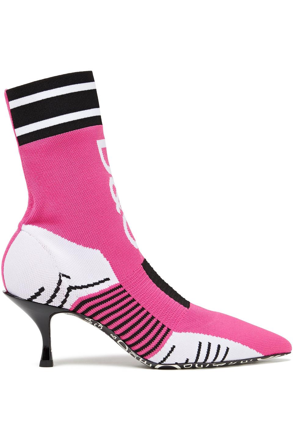 Dolce & Gabbana Leather Jacquard-knit Sock Boots in Fuchsia (Pink 