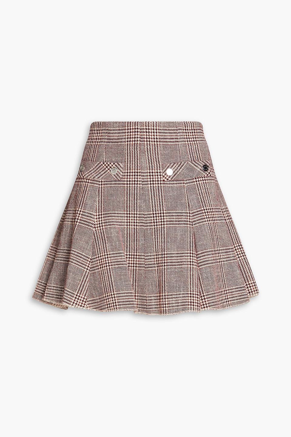 Maje Button embellished Prince Of Wales Checked Cotton blend Tweed Mini Skirt in Red Lyst UK