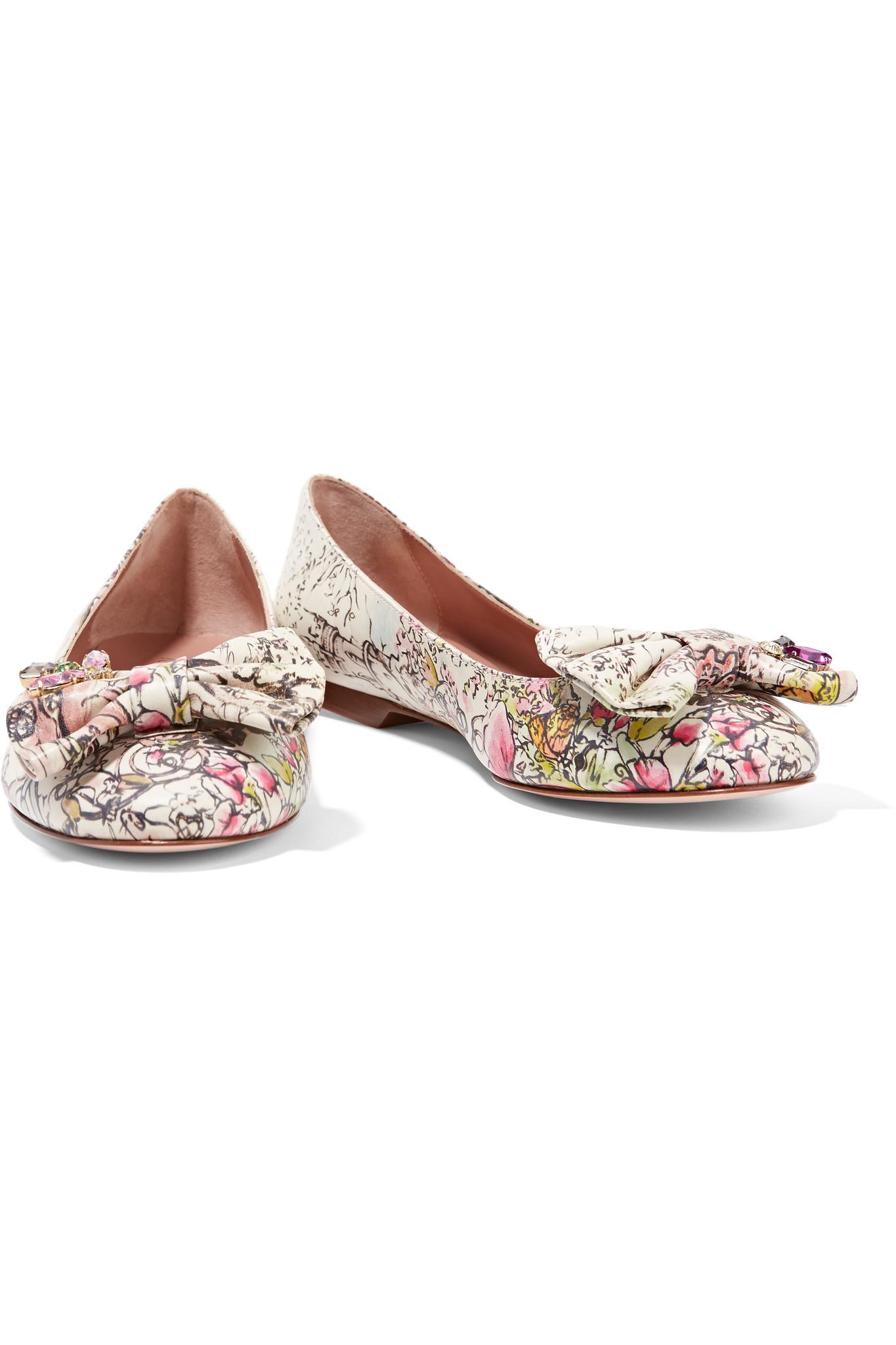 RED Valentino Bow-embellished Printed Leather Flats in 