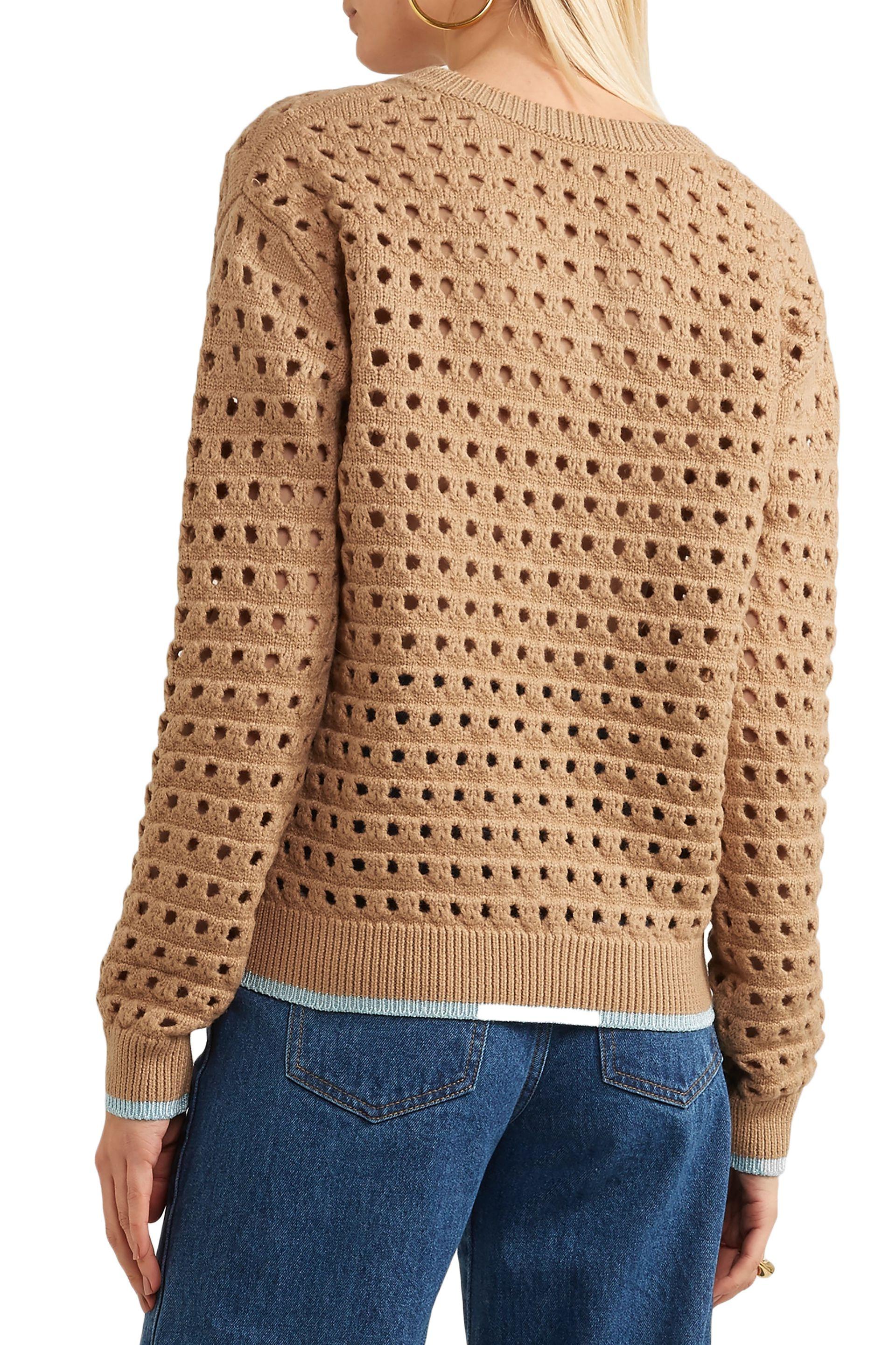 Victoria Beckham Open-knit Wool-blend Sweater Light Brown - Lyst