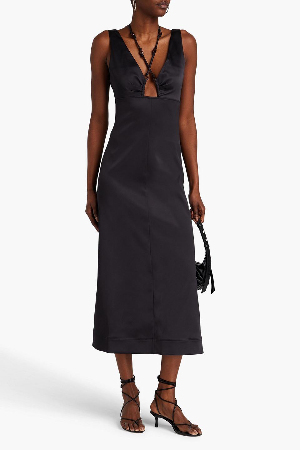 ganni double satin halter-neck dress Ganni Double Satin Halter-Neck Dress - Black - 50% Off