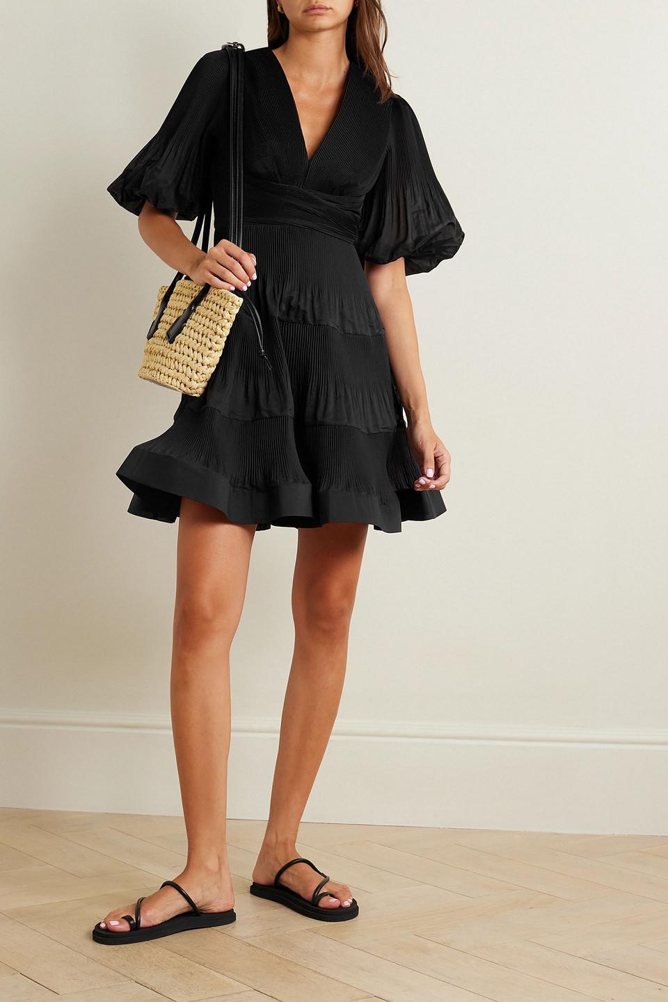 zimmermann black ruffle dress ZIMMERMANN Mercer Bird Silk Chiffon Dress Black 1  Revivre Luxury  Consignment