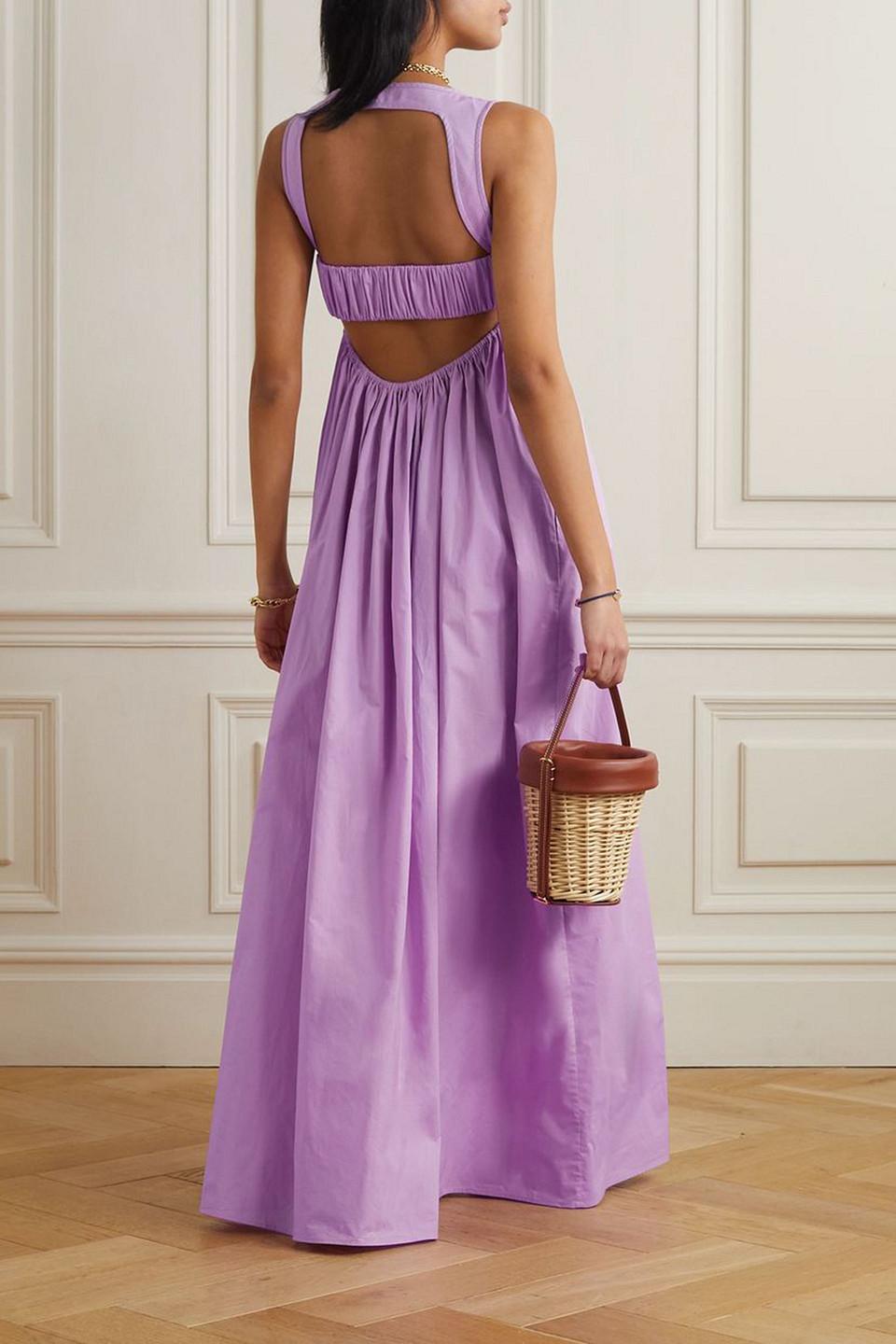 oroton purple dress Oroton Open-back Cotton-poplin Maxi Dress in Purple