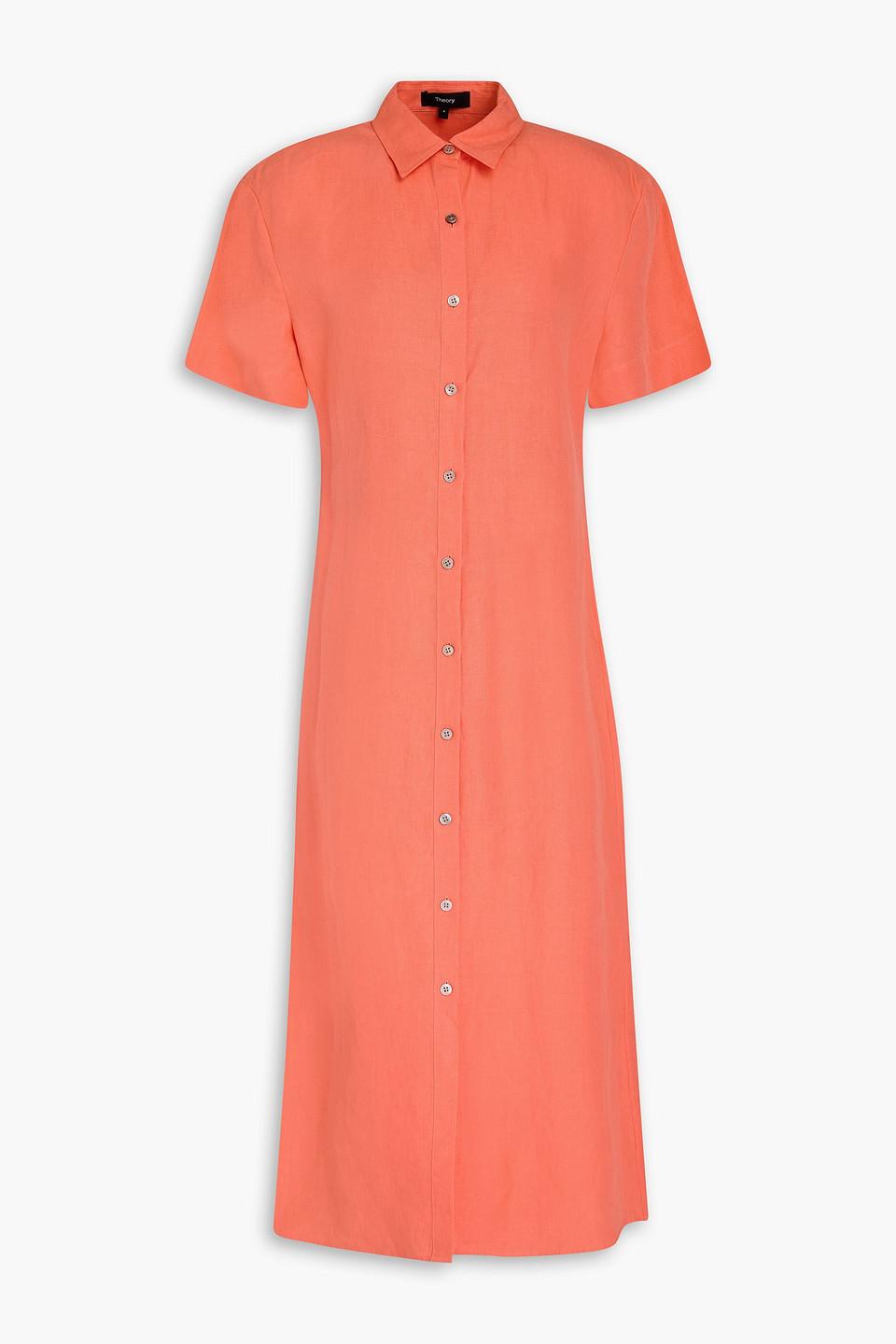 Theory Linen Midi Shirt Dress in Orange | Lyst Theory Linen Midi Shirt Dress in Orange | Lyst