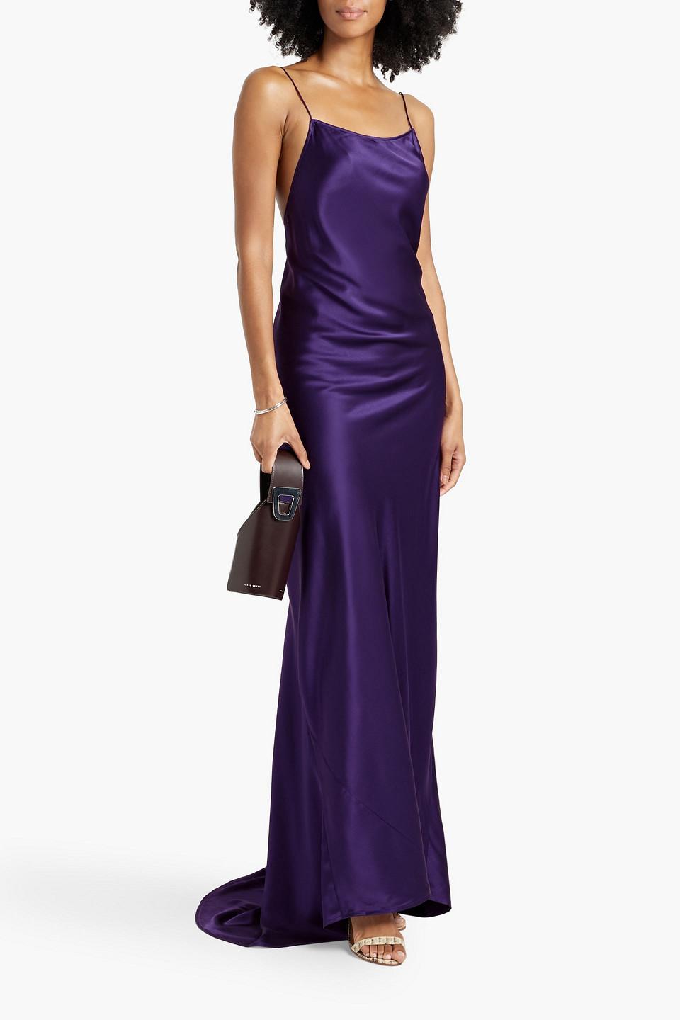 nili lotan purple slip dress fitted lace wedding dress Nili Lotan // Purple Silk Slip Dress VSP Consignment