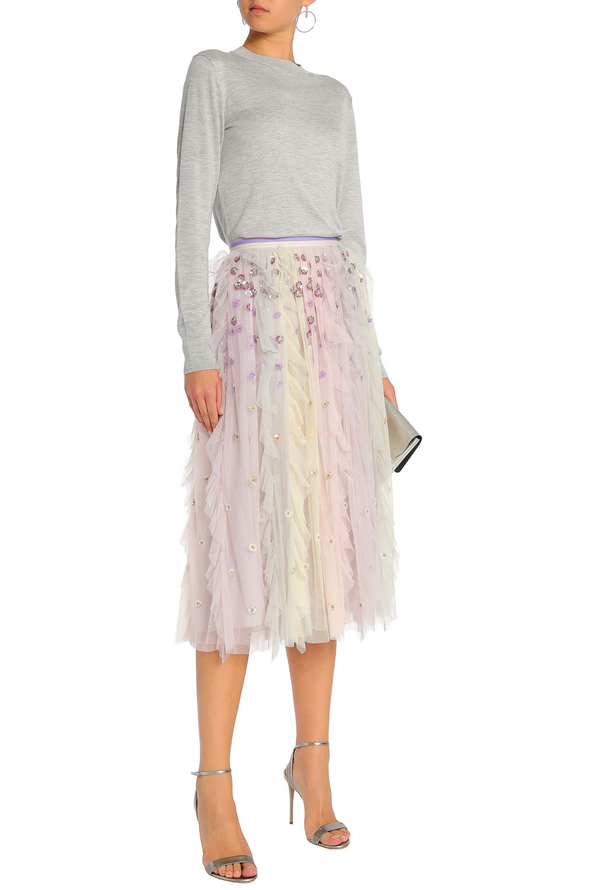 Needle & Thread Woman Rainbow Embellished Ruffled Tulle Midi Skirt Lilac in  Purple | Lyst