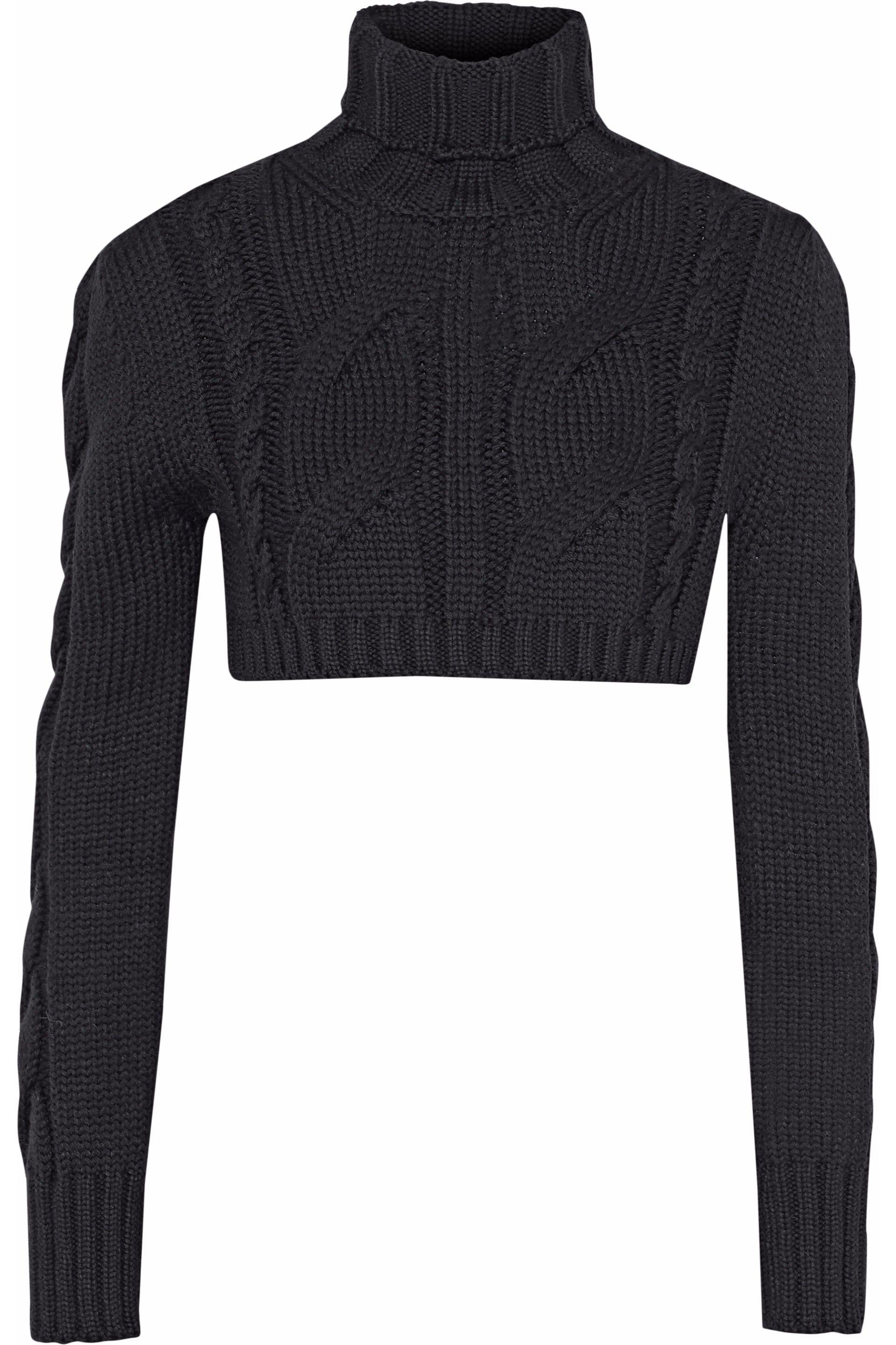 black cropped cable knit sweater