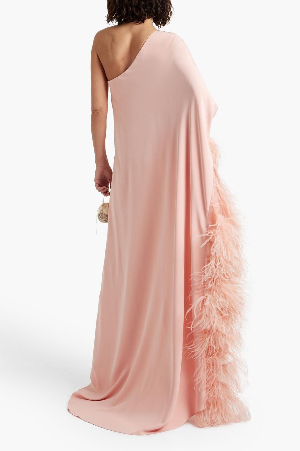 open lace back dress One Shoulder Bow Column Gown 12 / Hot Pink main image 1